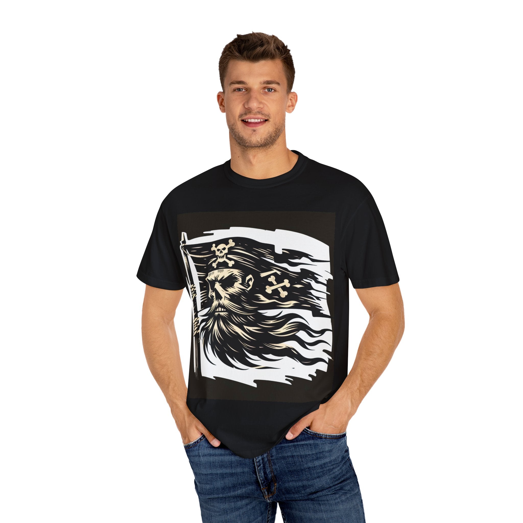 Skull Pirate T-Shirt, Unisex Garment-Dyed Tee for Adventurers, Perfect for Halloween, Pirate Parties, Casual Style, Unique Gift Idea