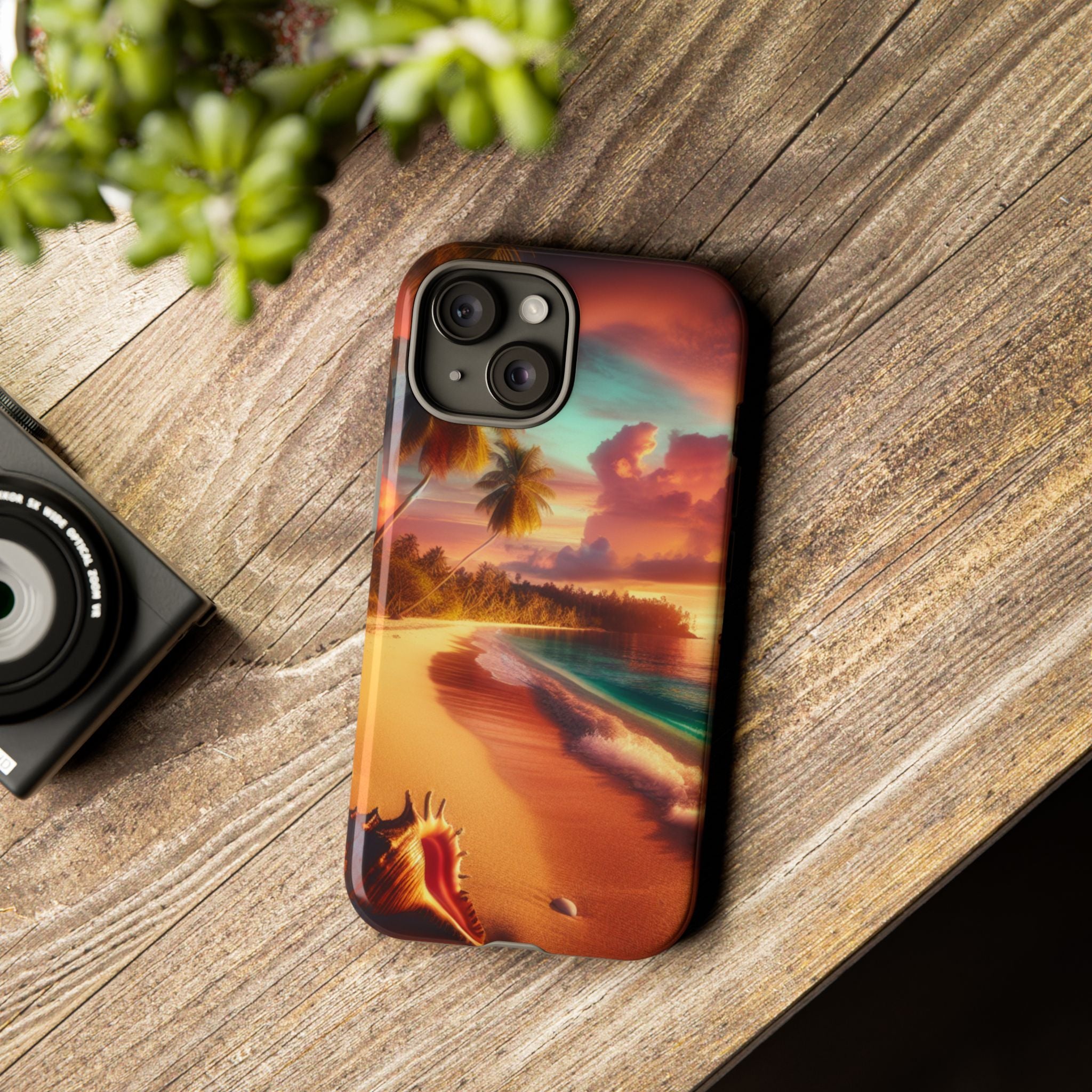 Tough Cases Beach Sunset Phone Case, Tropical Vibe, Gift for Vacation Lovers, Summer Accessory, Shell Design Decor