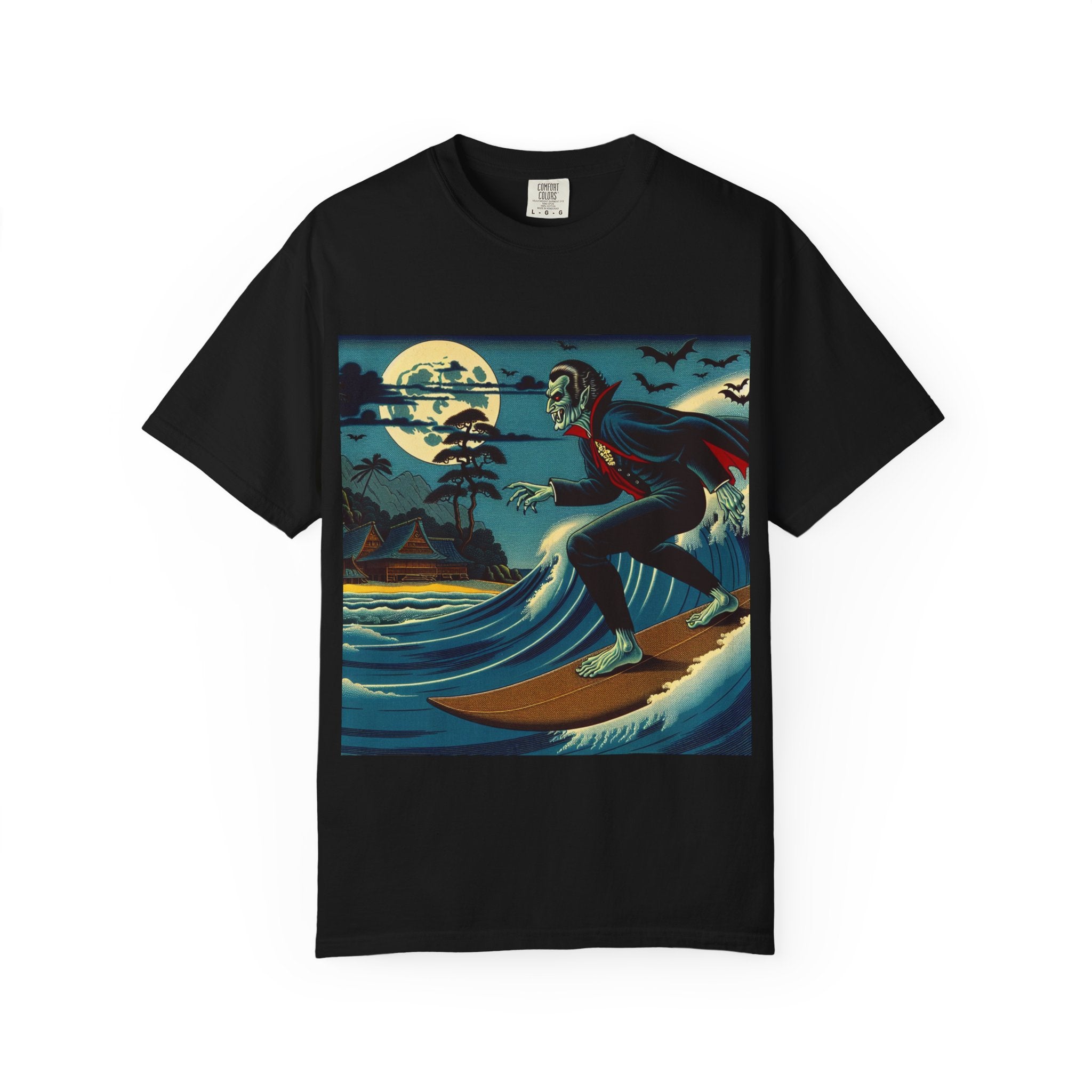 Surfing Vampire T-Shirt, Halloween Shirt, Unisex Graphic Tee, Casual Wear for Surf Lovers, Spooky Summer Fashion