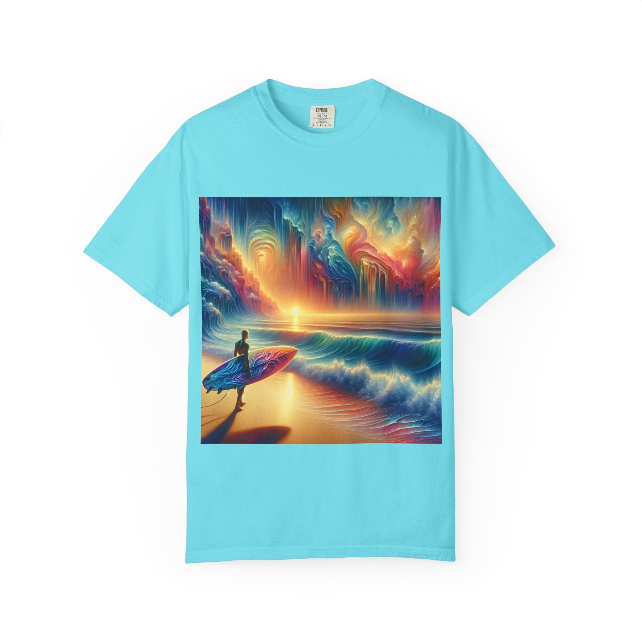 Vibrant Surfing Sunset T-Shirt, Beach Lover Gift, Summer Aesthetic, Unisex Apparel, Adventure Clothe, Travel Essential
