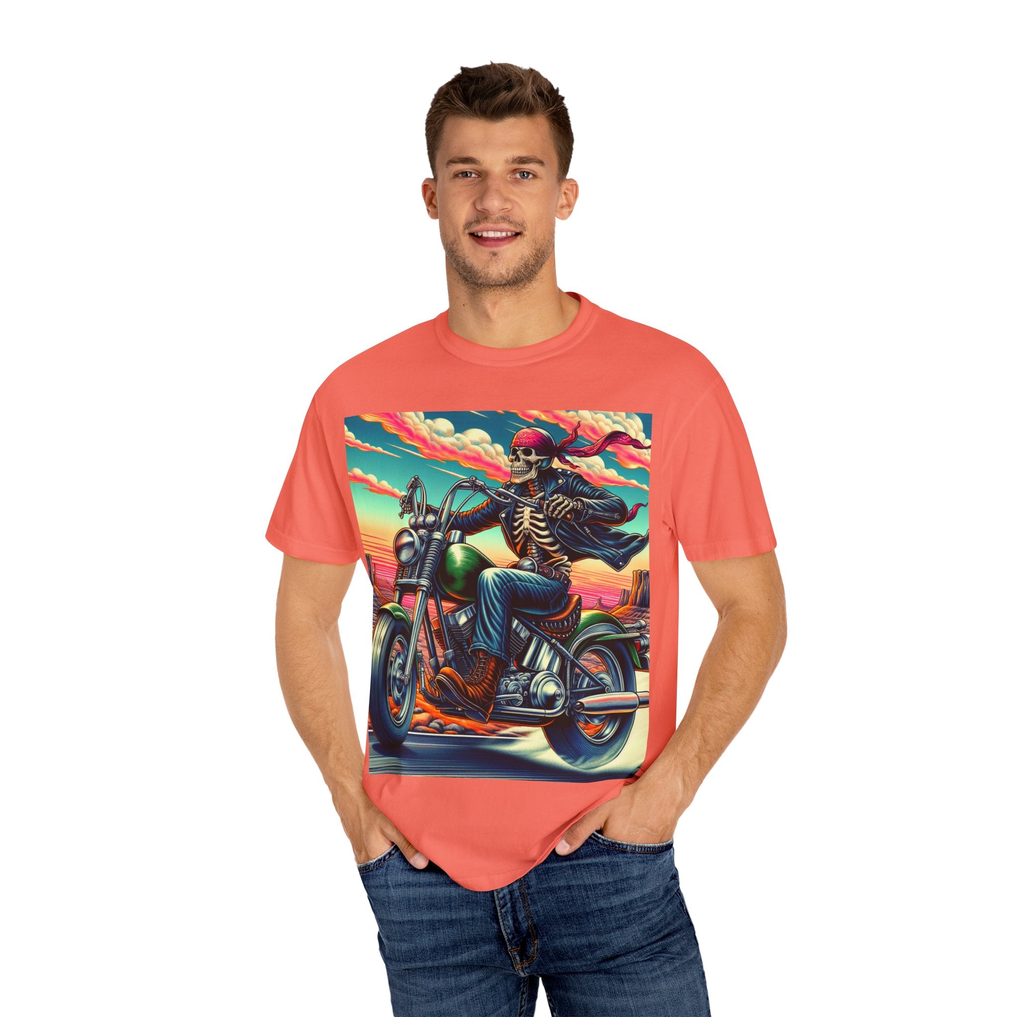 Skeleton Rider T-Shirt - Bohemian Vibe, Perfect for Bikers, Music Festivals, Casual Wear, Gift for Adventurers