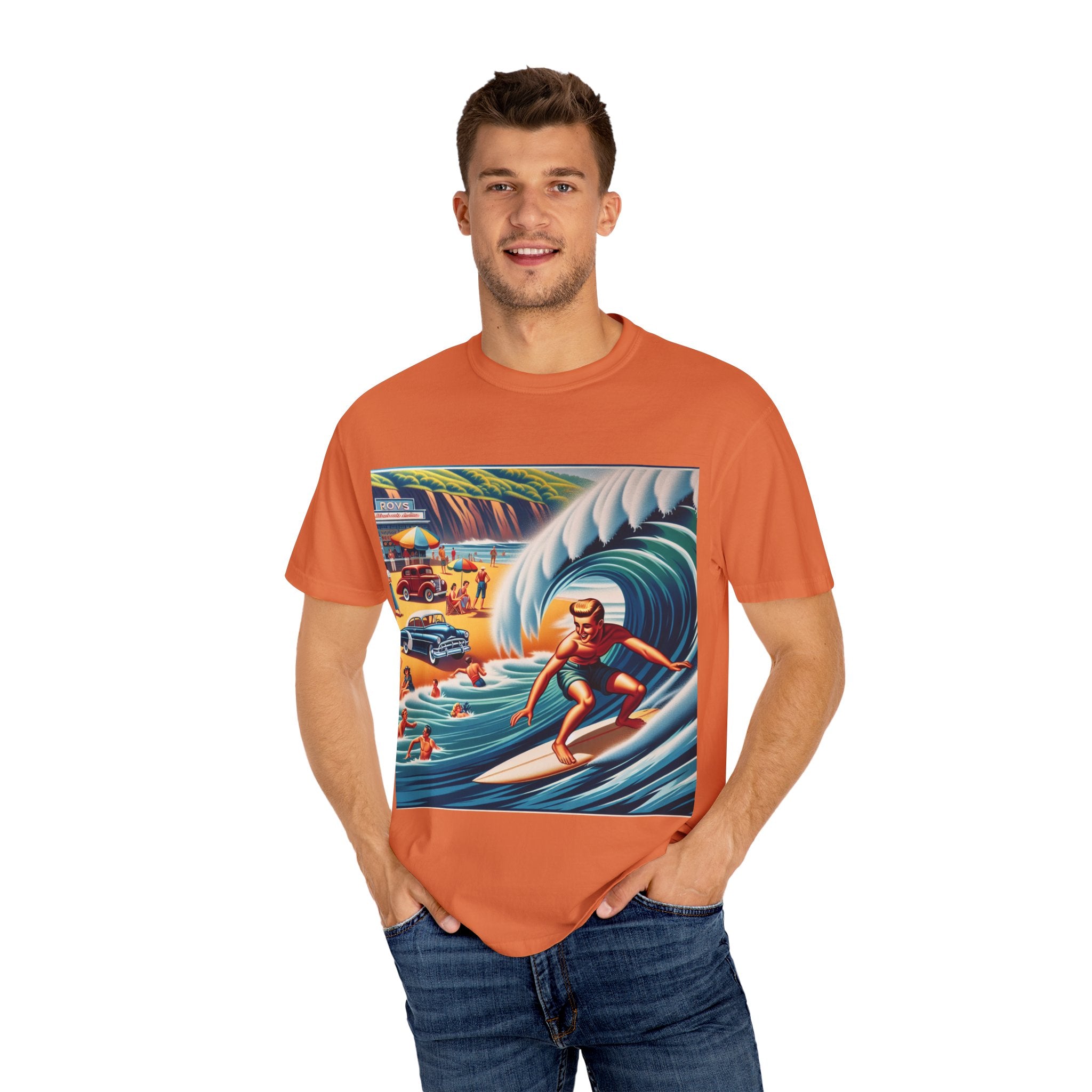 Vintage Surfing T-Shirt, Beach Vibes Tee, Unisex Garment-Dyed Shirt, Summer Apparel, Perfect for Surfers, Surfing Lovers Gift
