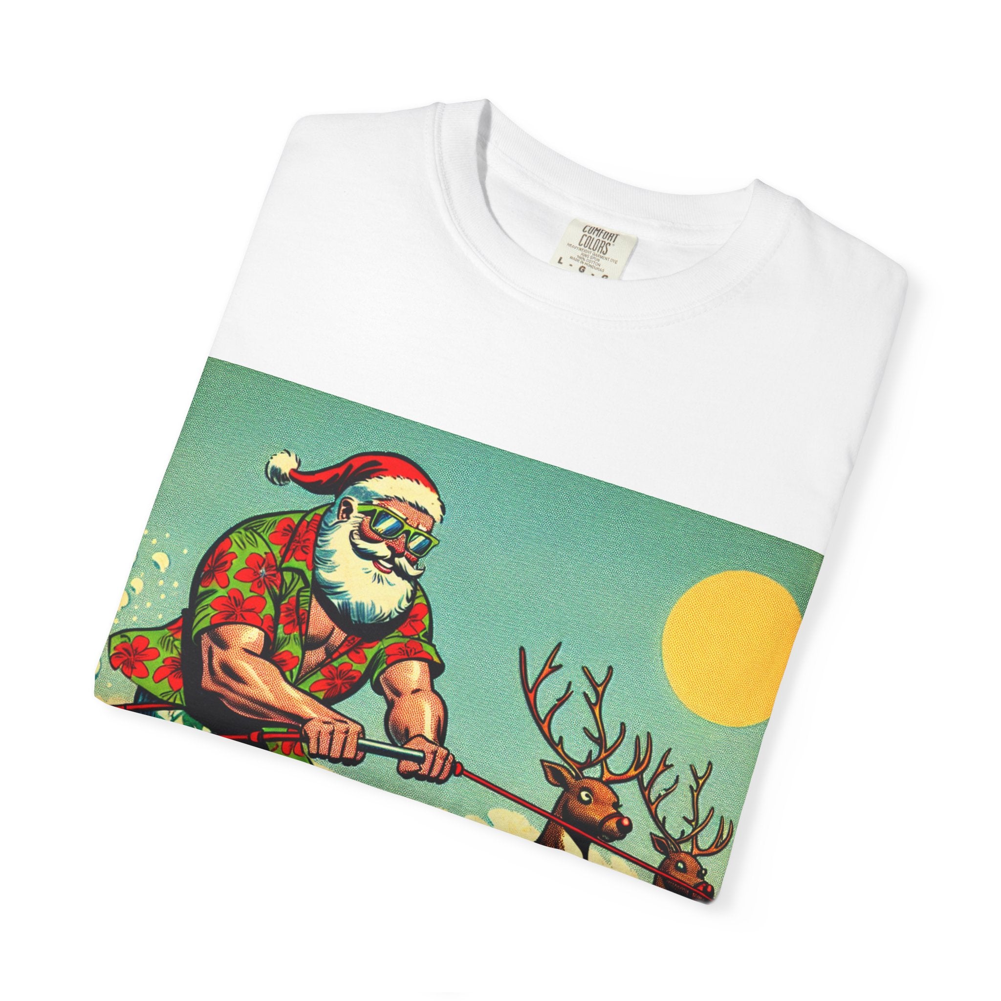 Surfing Santa T-shirt | Holiday Humor Shirt, Christmas Gift, Vintage Santa Tee, Summer Vibes, Unisex Casual Wear