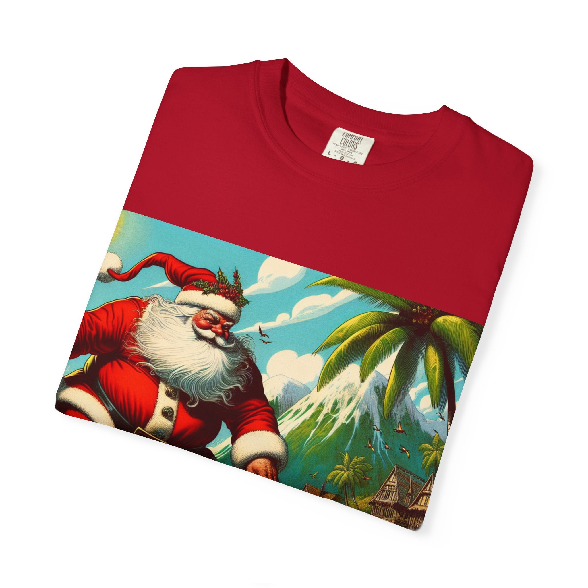 Surfing Santa Unisex T-Shirt, Christmas Tee, Holiday Wear, Funny T-Shirt, Summer Vibes, Gift for Him/Her, Beach Apparel