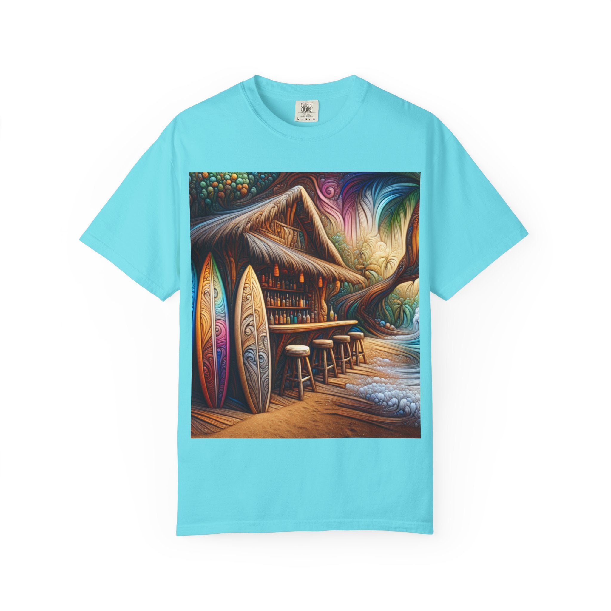 Tropical Vibe T-Shirt, Surf House Art Tee, Beach Lover's Unisex T-Shirt, Summer Apparel, Vacation Mood Shirt