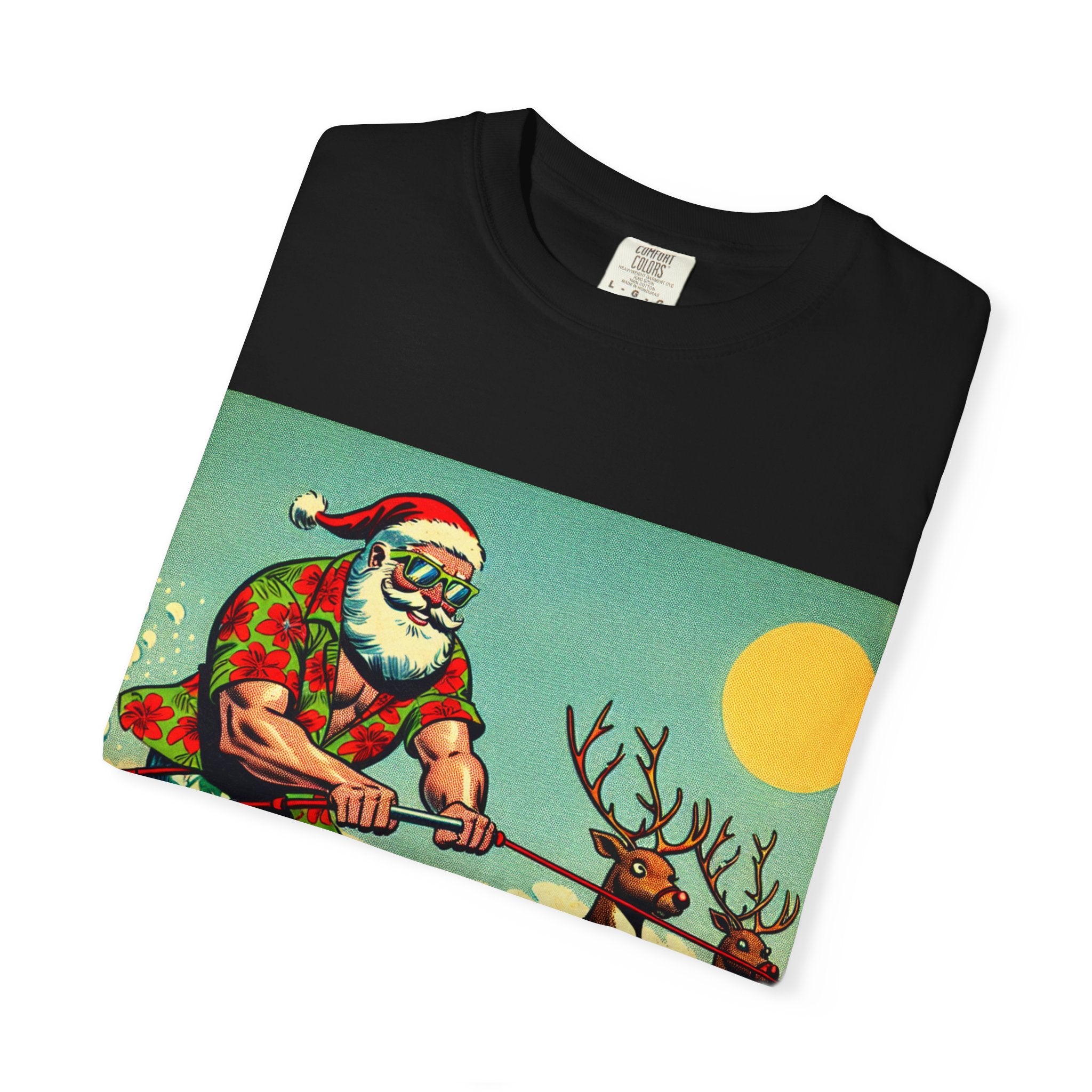 Surfing Santa T-shirt | Holiday Humor Shirt, Christmas Gift, Vintage Santa Tee, Summer Vibes, Unisex Casual Wear