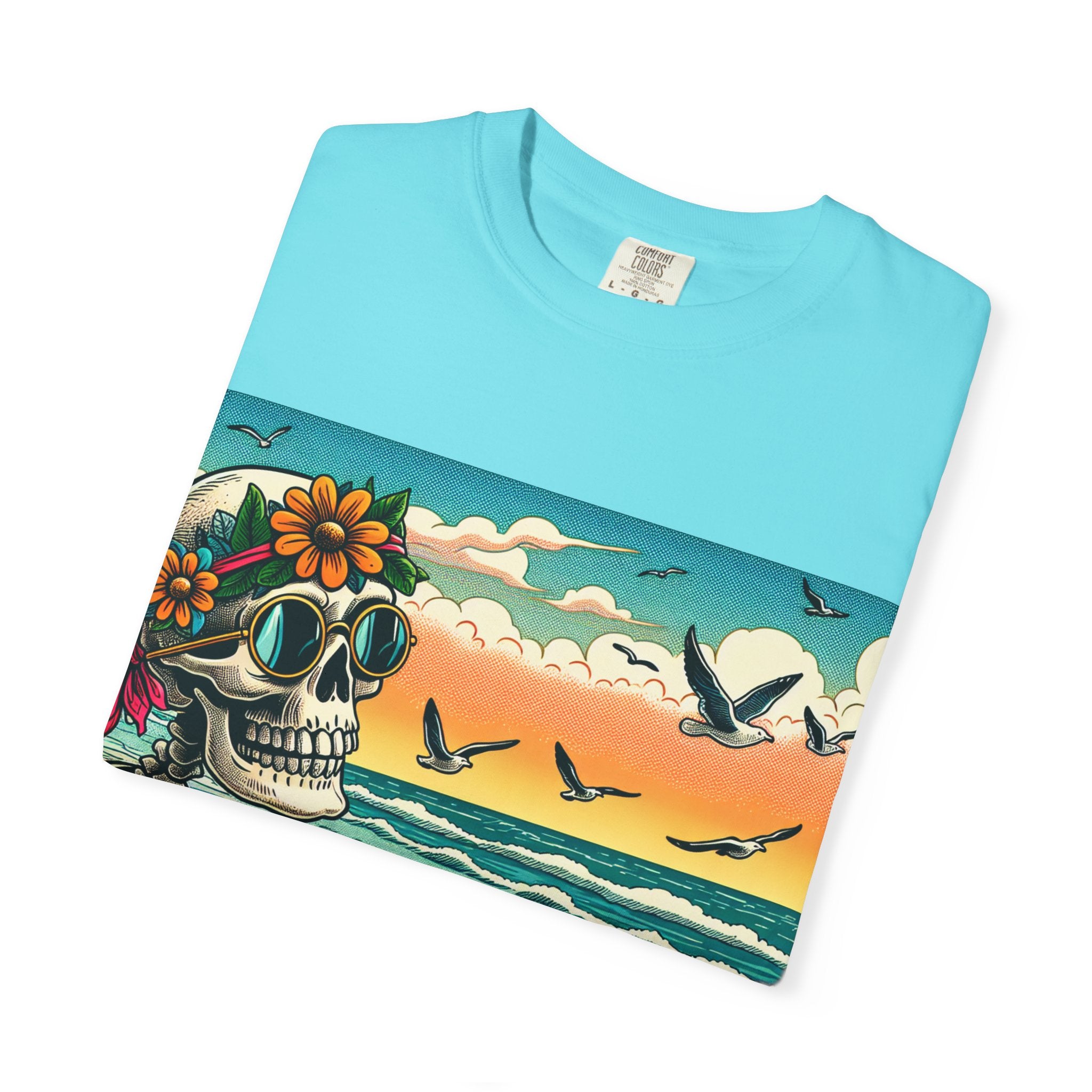 Beach Vibes Skull Graphic Tee | Unisex Summer Shirt, Bohemian Fashion, Festival Wear, Eco-Friendly Tee, Casual Vacation Outfit
