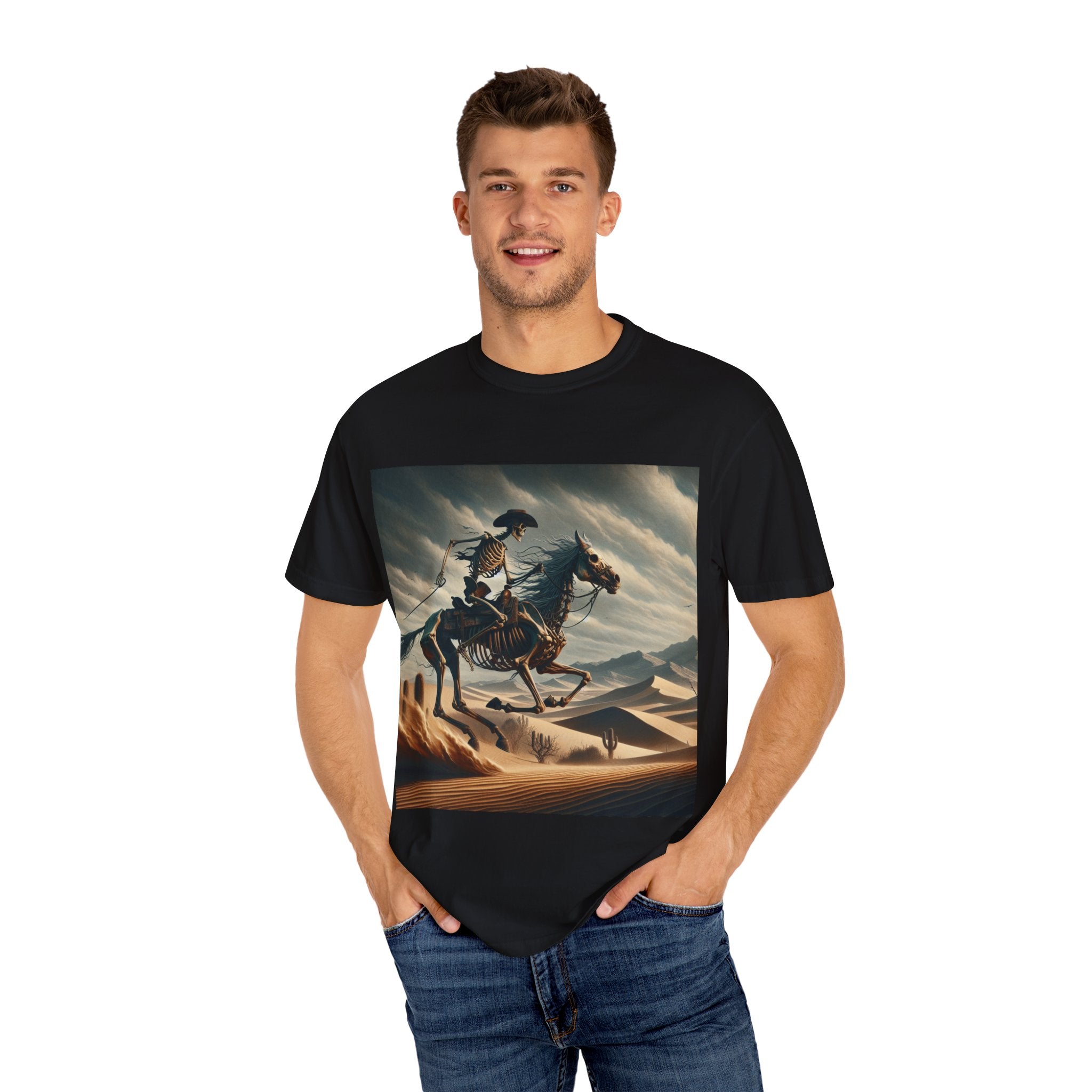 Skeleton Horse Rider T-Shirt, Unisex Graphic Tee for Halloween, Gift for Animal Lovers, Casual Wear, Vintage Style Apparel