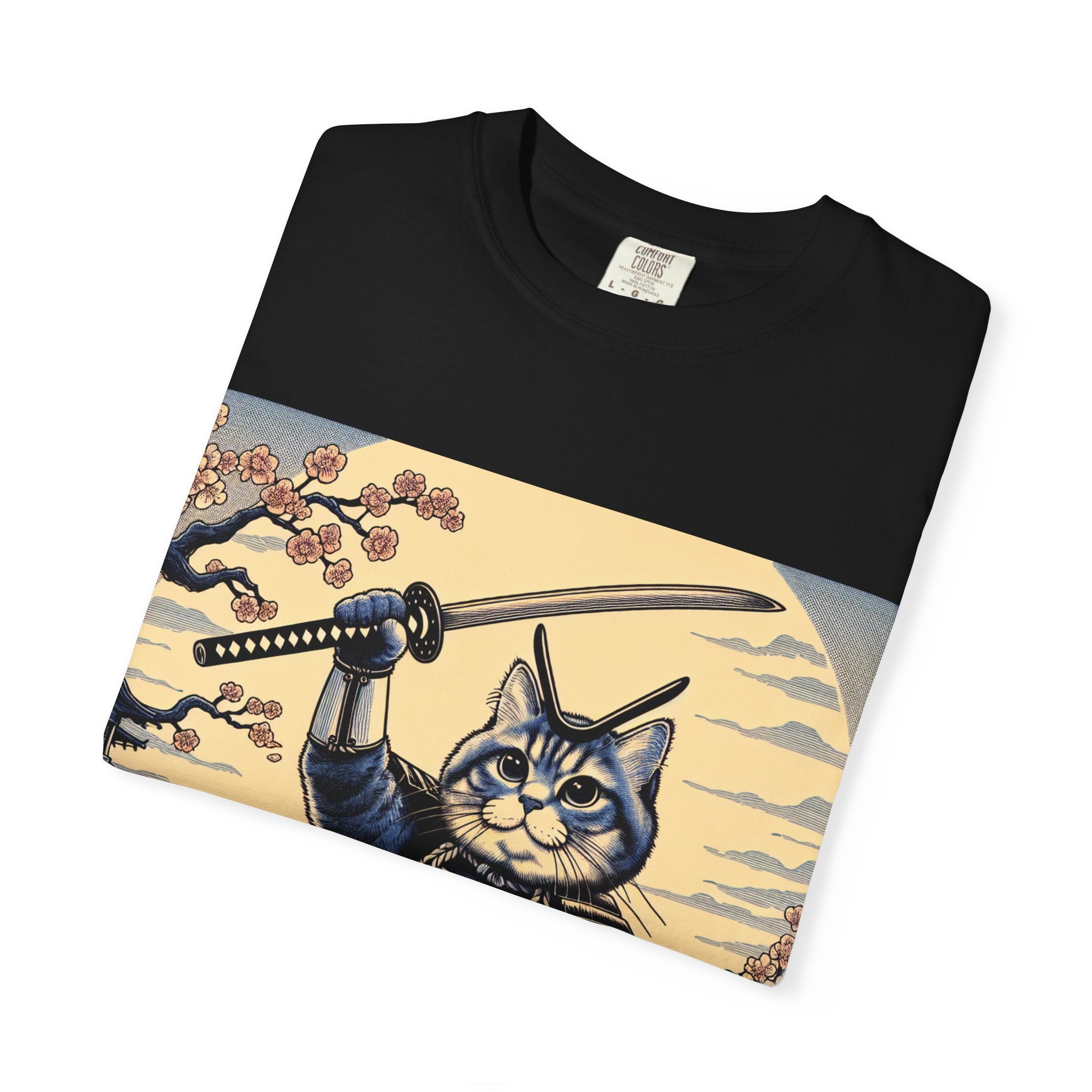 Samurai Cat T-Shirt, Unisex Graphic Tee, Unique Animal Design, Gift for Cat Lovers, Casual Wear, Anime Inspired Style