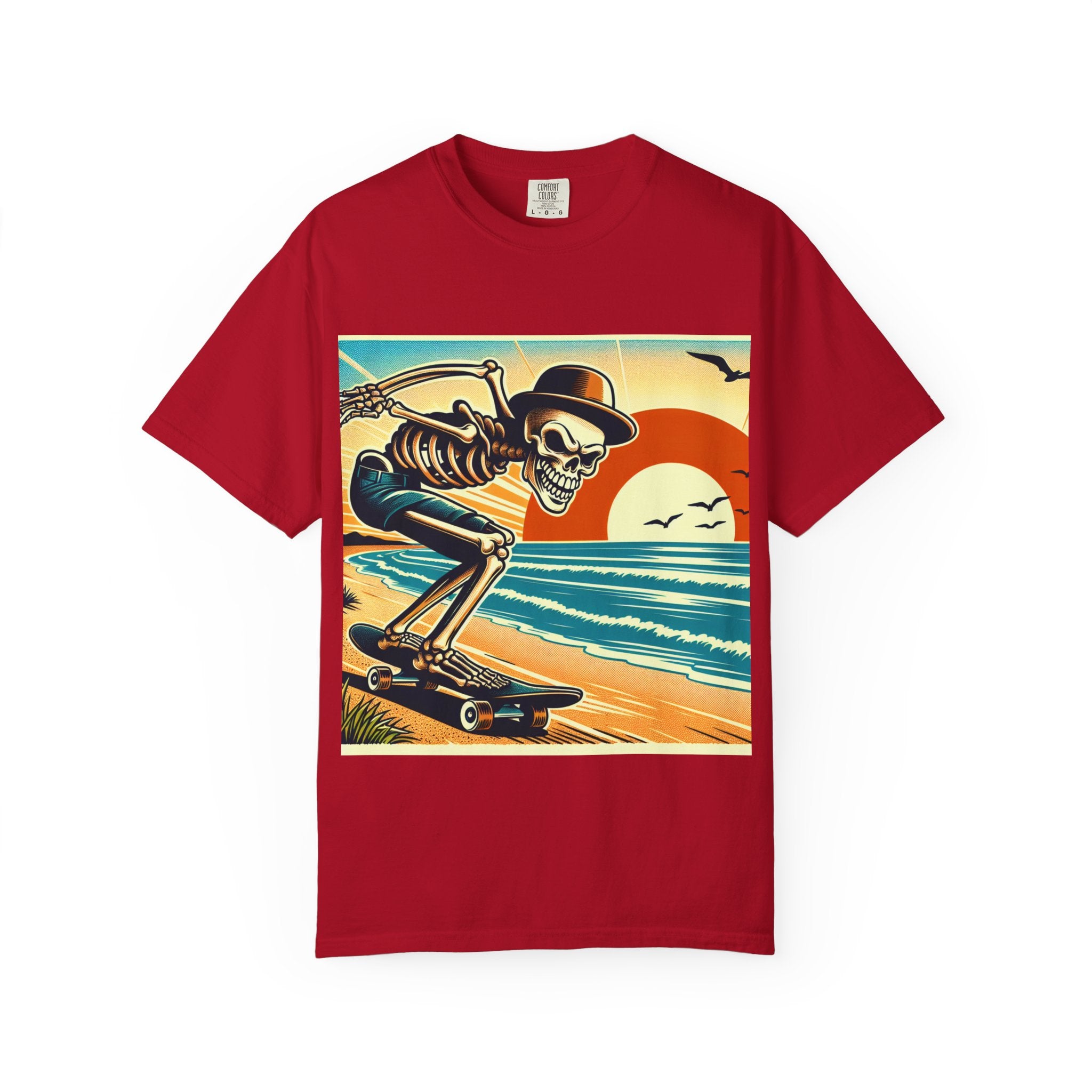Skeleton Skateboarder Unisex T-Shirt, Beach Vibe Tee, Summer Fashion, Gift for Skaters, Casual Wear, Unique Graphic Tee