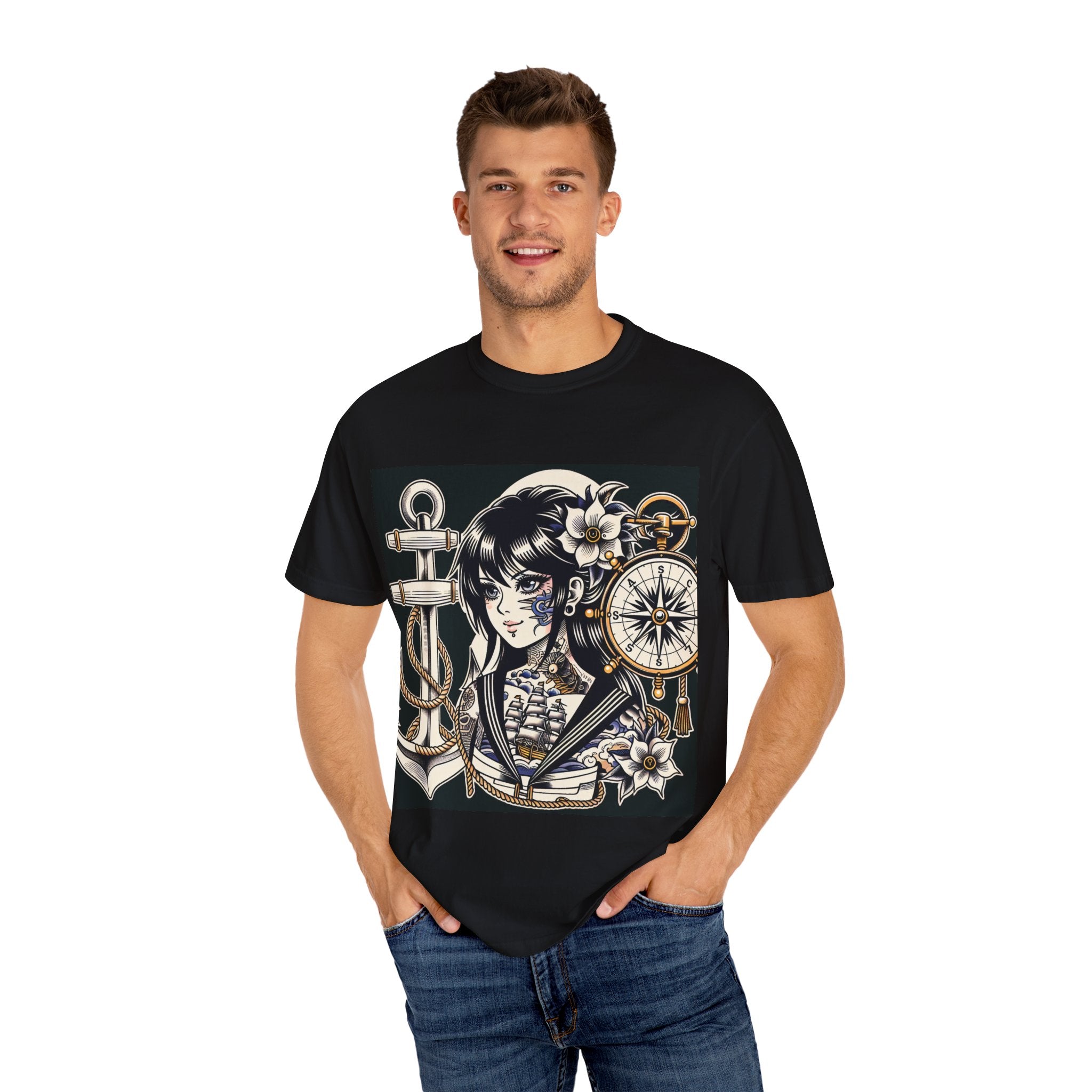 Stylish Unisex Garment-Dyed T-Shirt with Retro Floral Design, Graphic Tee for Festivals, Casual Wear, Gift for Art Lovers, Streetwear