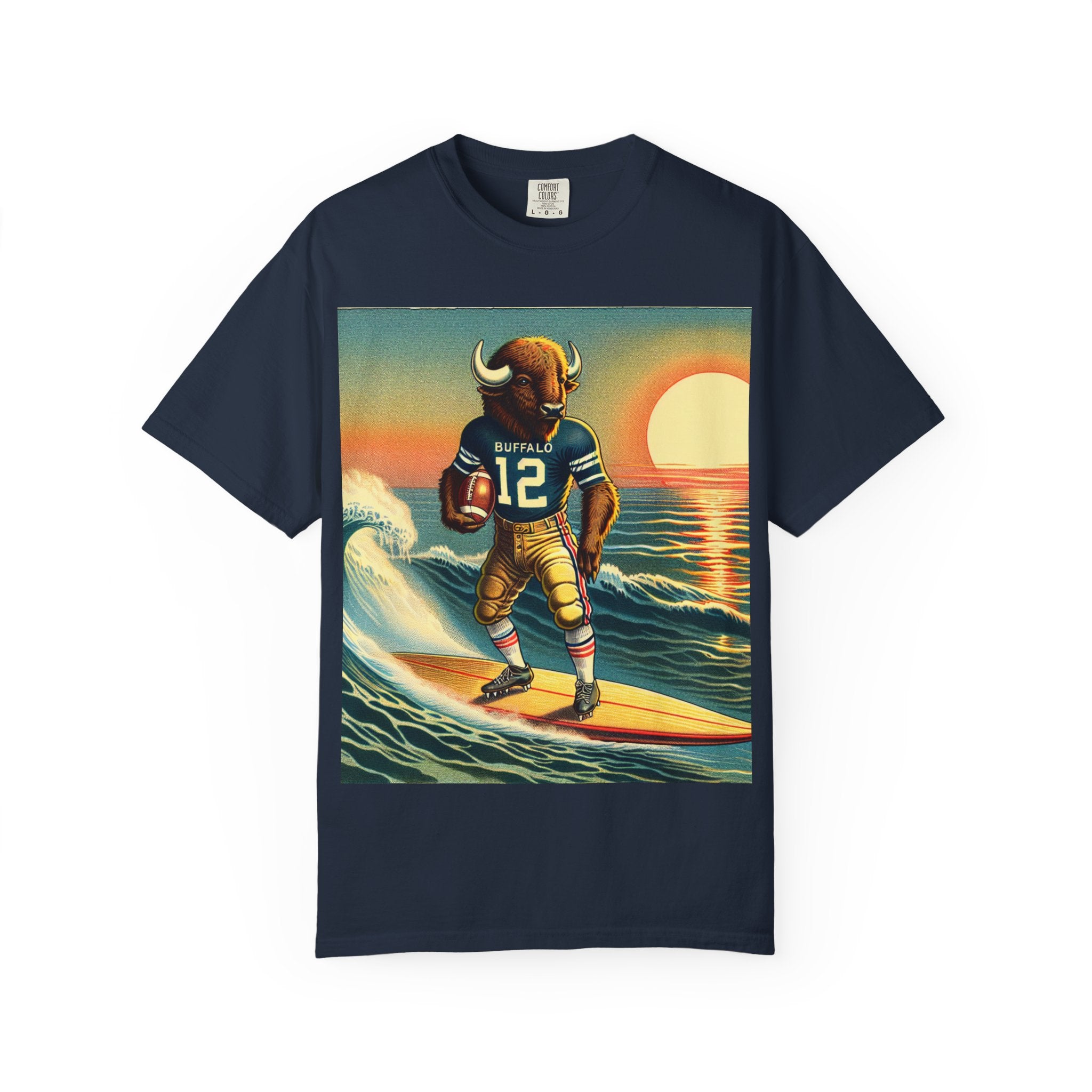 Surfing Buffalo Graphic Tee, Vintage Hipster Shirt, Casual Summer Apparel, Gift for Sports Fans, Unisex T-Shirt