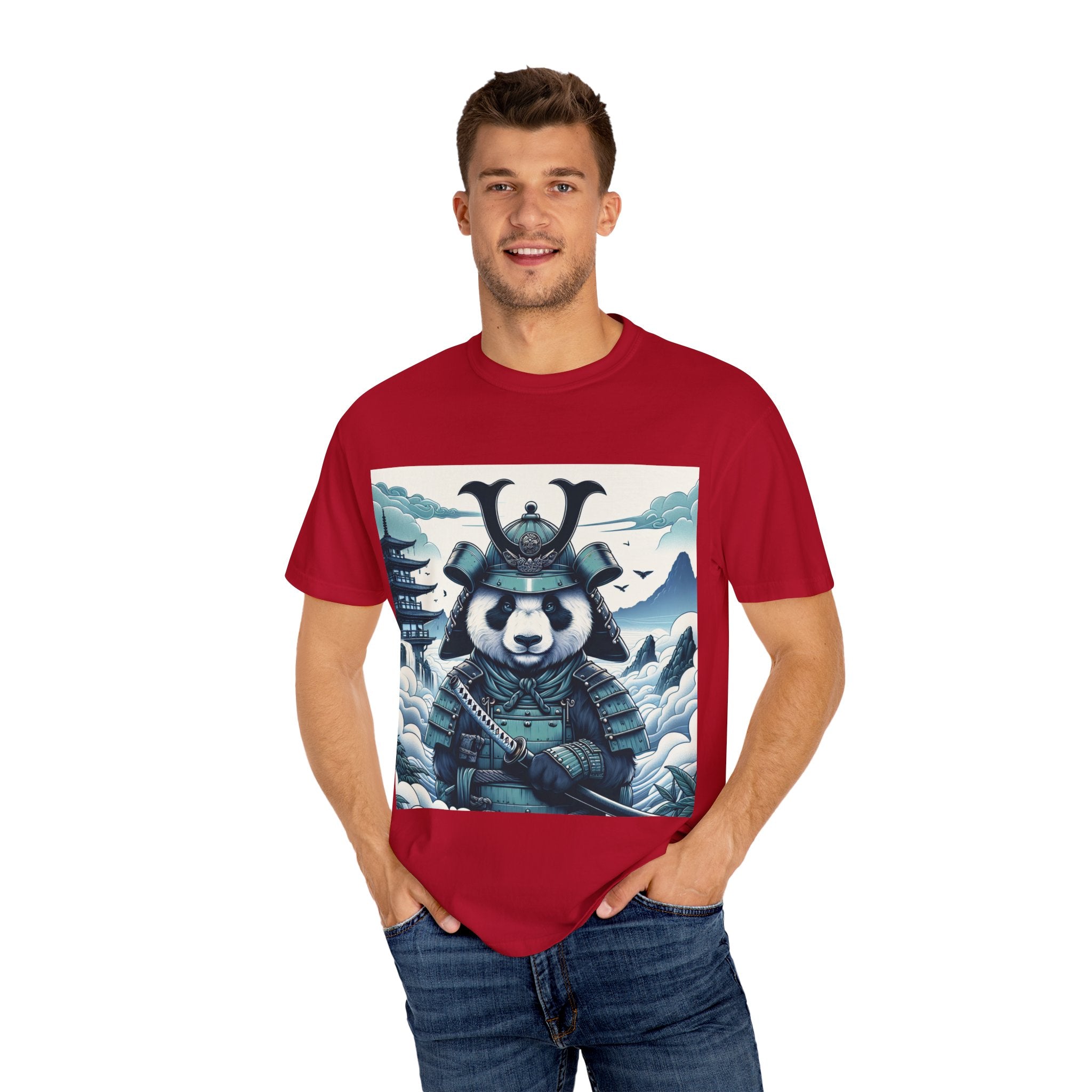 Samurai Panda T-Shirt - Unique Garment-Dyed Tee for Animal Lovers, Anime Fans, Gifts, Casual Wear, Birthday Celebrations