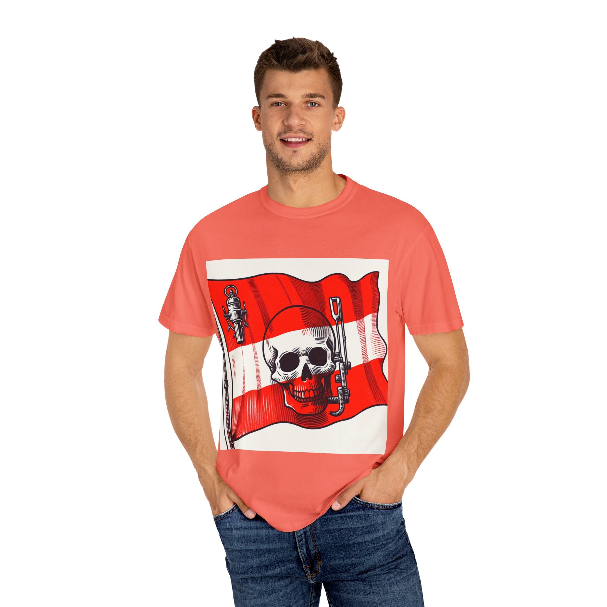 Skull and Flag Unisex T-Shirt, Casual Wear, Graphic Tee, Street Style Fashion, Unique Gift, Summer Outfit