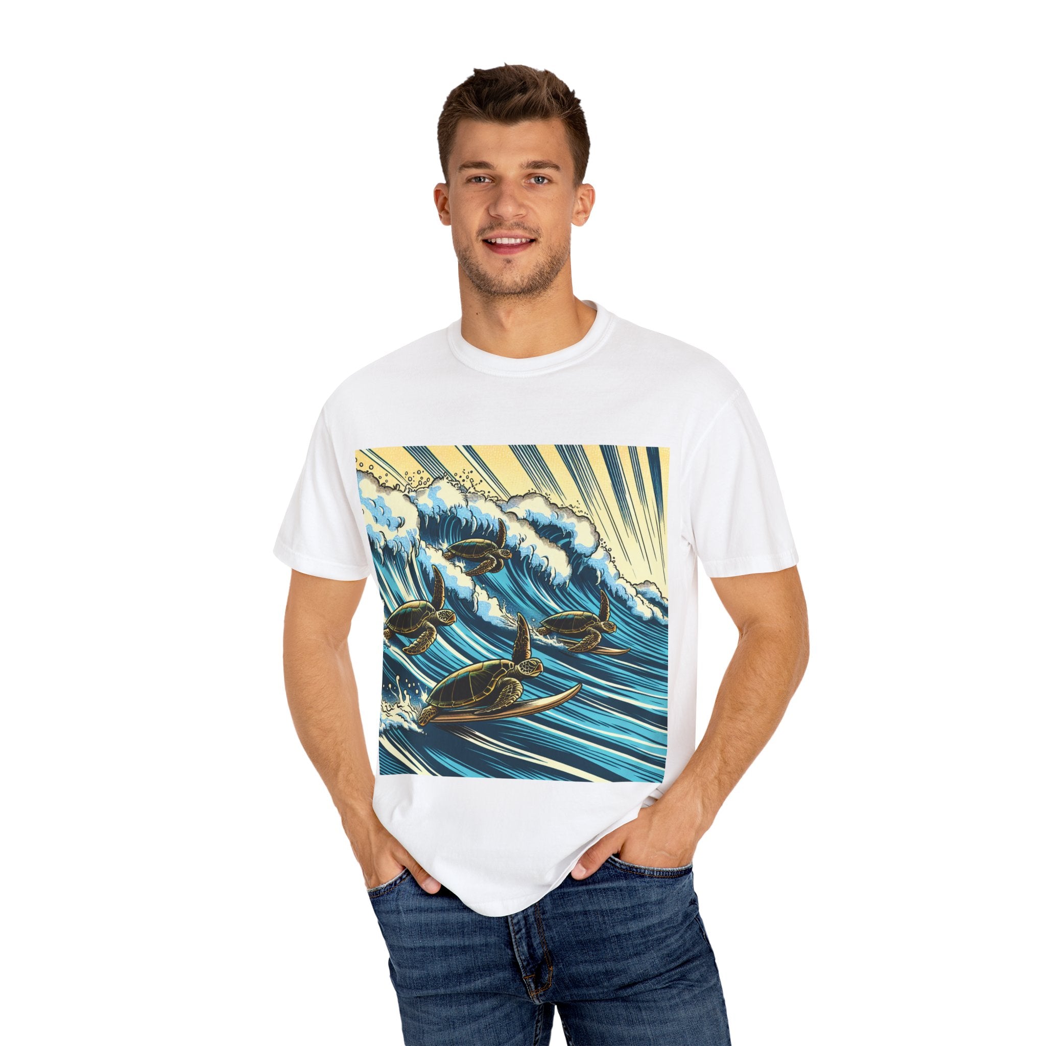 Ocean Wave T-Shirt with Sea Turtles, Eco-Friendly Apparel, Beach Lover Gift, Unisex Casual Wear, Summer Vibes Shirt, Gift for Ocean Lovers