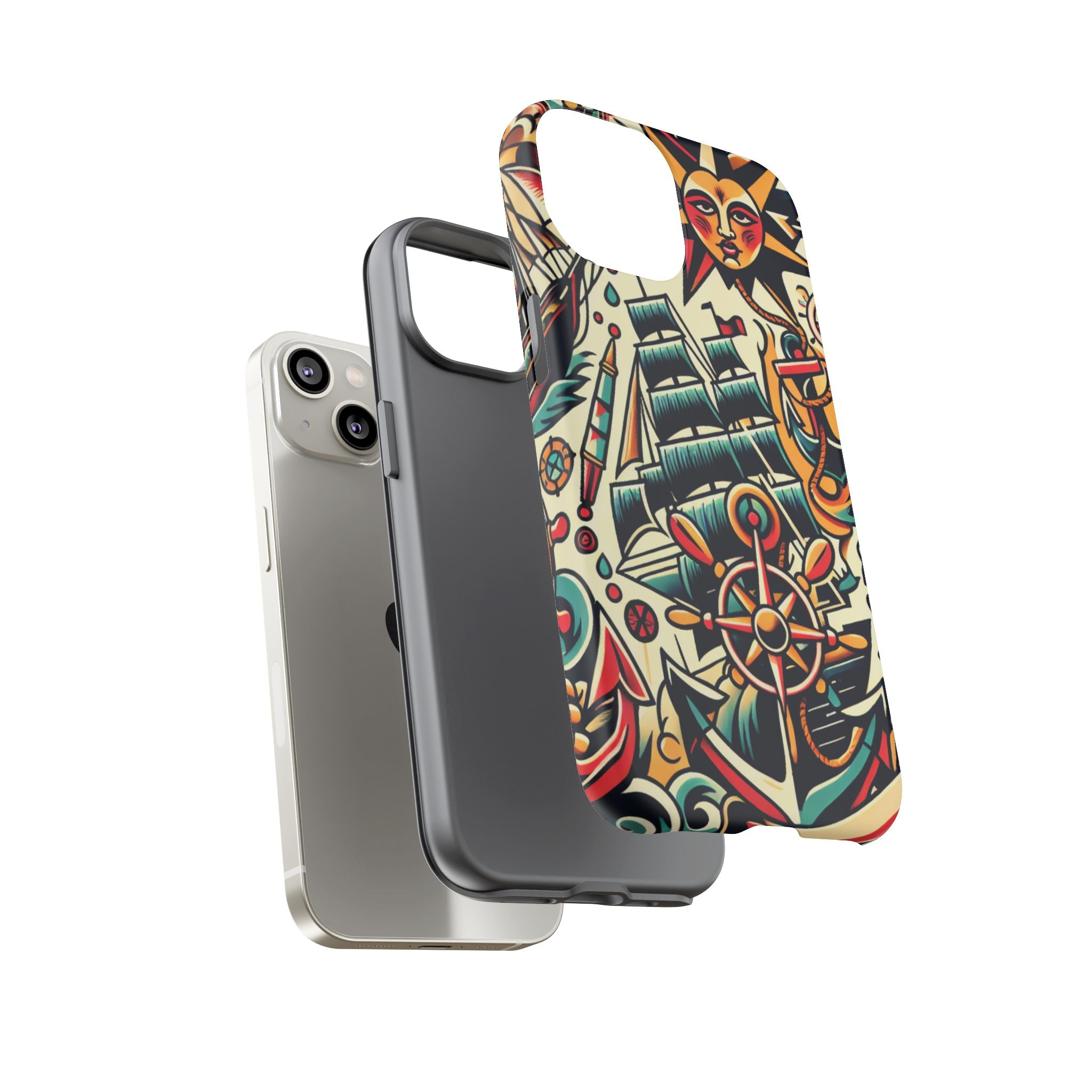 Tattoo-Inspired Phone Case - Nautical Adventure Design, Unique Gift, Sailor Style, Sea Lover Accessory, Artistic Protection
