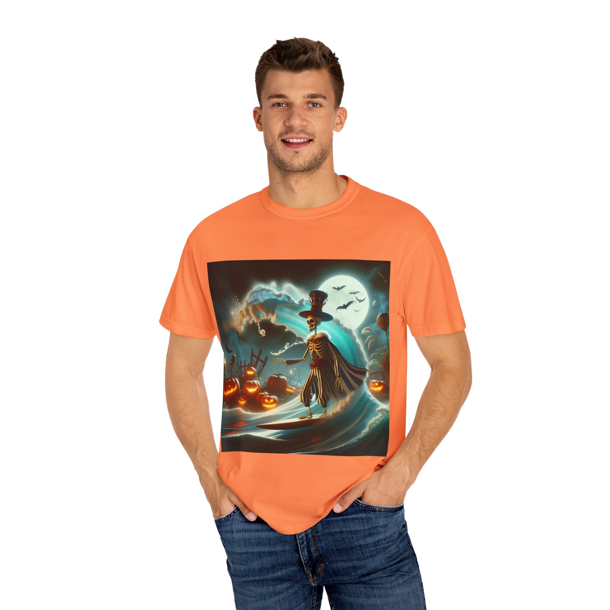 Halloween Themed Unisex Garment-Dyed T-shirt, Spooky Shirt, Pumpkin Tee, Fall Fashion, Ghostly Vibes, Gift for Halloween Lovers