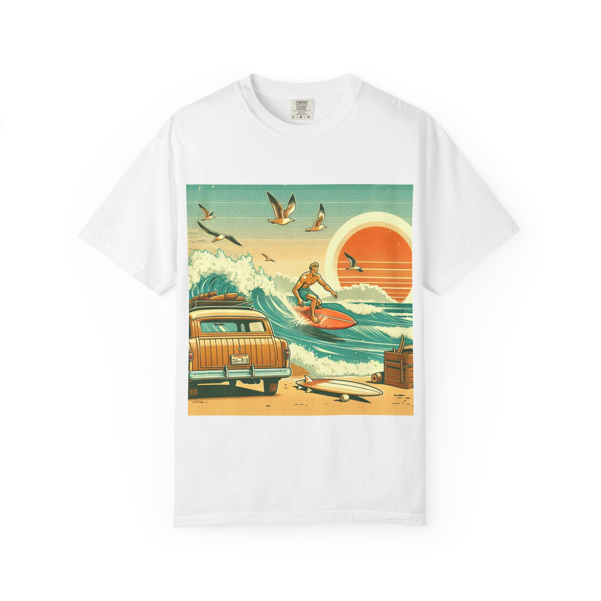 Retro Surf Adventure T-shirt, Vintage Beach Tee, Summer Vibes Shirt, Graphic Surfing Apparel, Gift for Beach Lovers