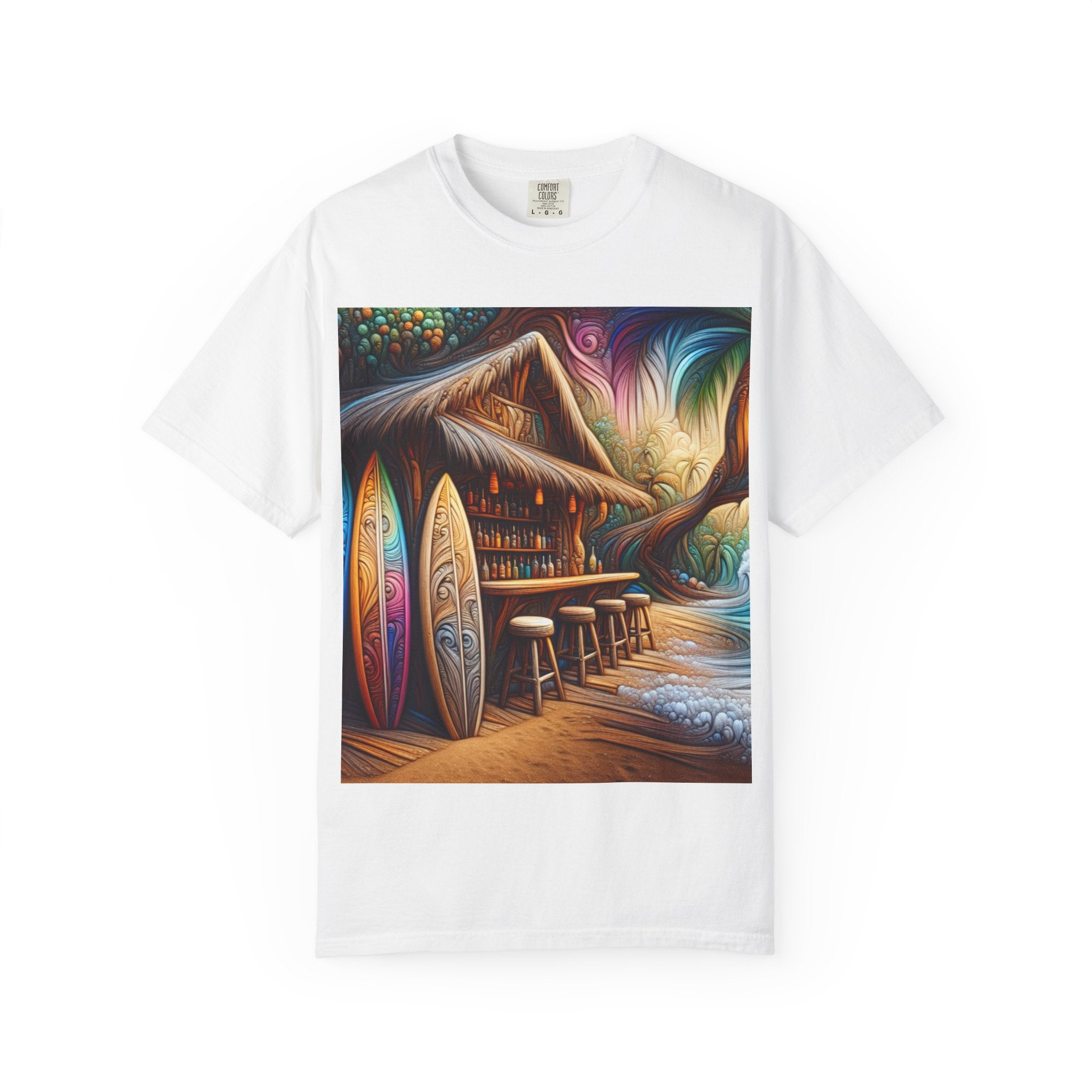 Tropical Vibe T-Shirt, Surf House Art Tee, Beach Lover's Unisex T-Shirt, Summer Apparel, Vacation Mood Shirt
