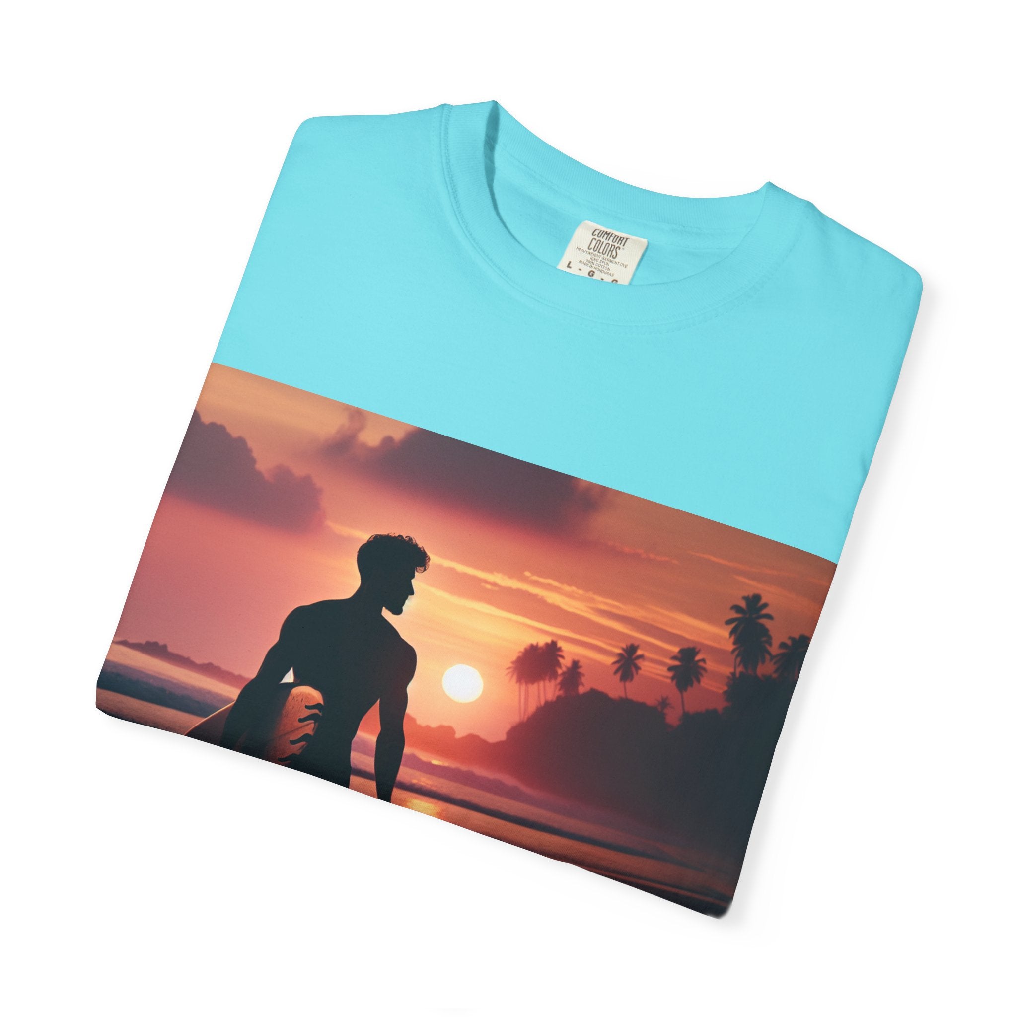 Sunset Surfer Unisex T-Shirt, Beach Vibes Tee, Perfect for Summer, Gift for Surfers, Casual Wear, Vacation Outfit, Surfing Apparel