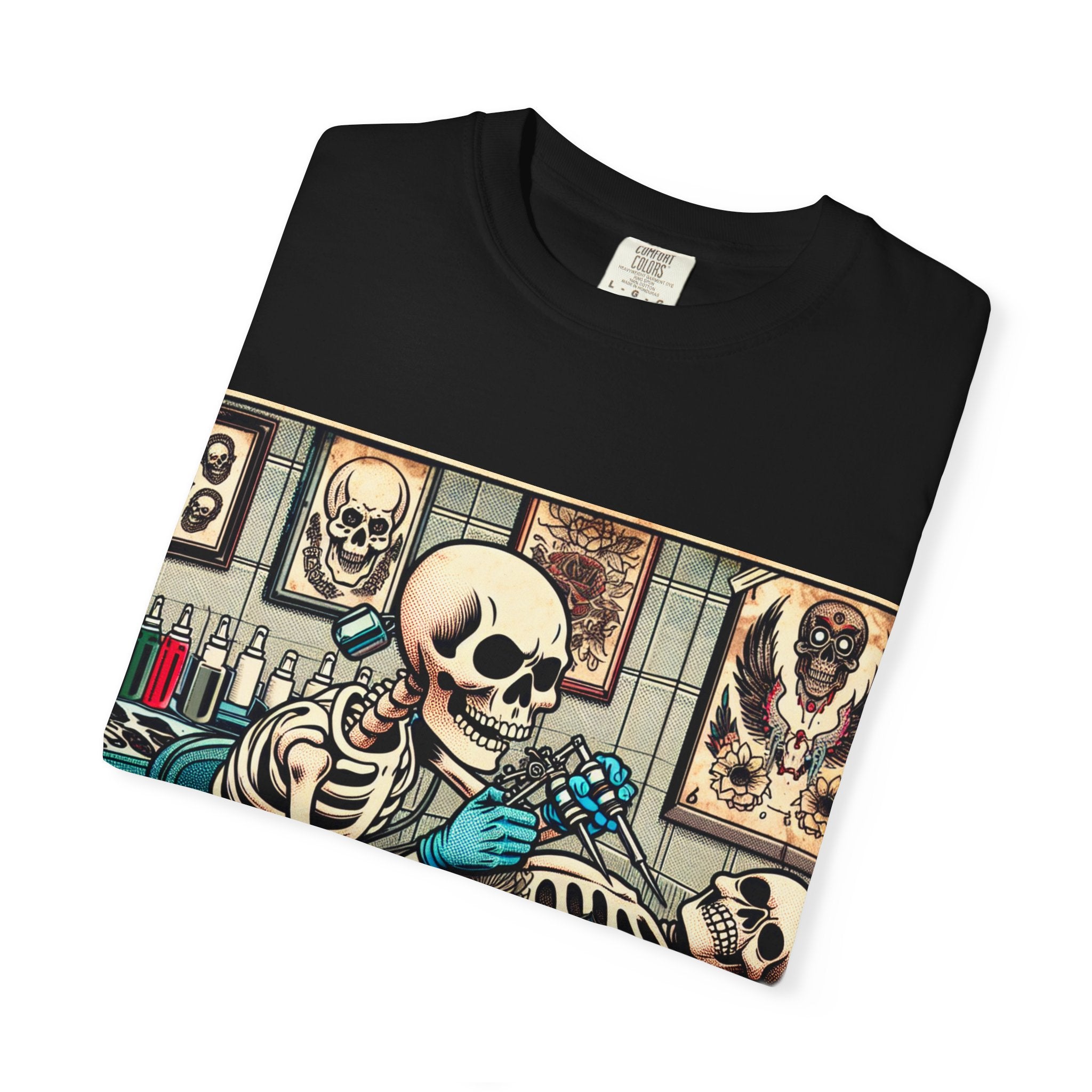 Skeleton Tattoo Shop Unisex T-Shirt, Unique Graphic Tee, Alternative Fashion, Halloween Costume, Gift for Tattoo Lovers