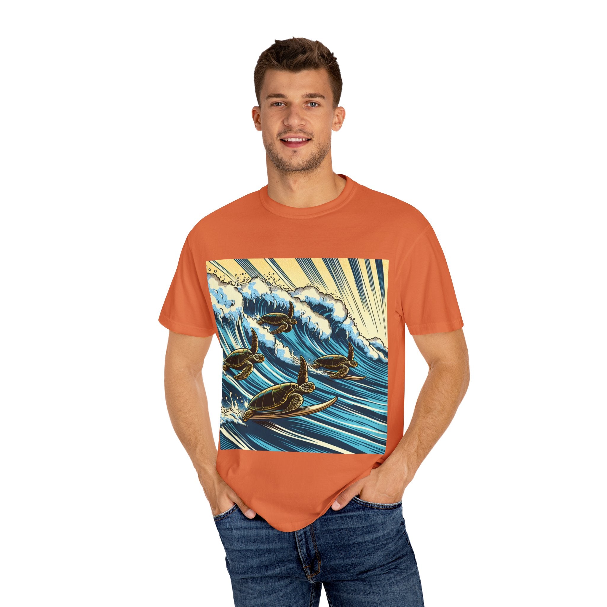 Ocean Wave T-Shirt with Sea Turtles, Eco-Friendly Apparel, Beach Lover Gift, Unisex Casual Wear, Summer Vibes Shirt, Gift for Ocean Lovers