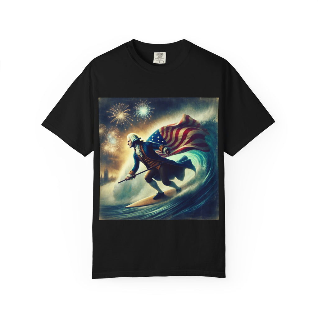 Patriotic Surfing T-Shirt, 4th of July Tee, Unisex Casual Shirt, Gift for Surfers, Independence Day Apparel