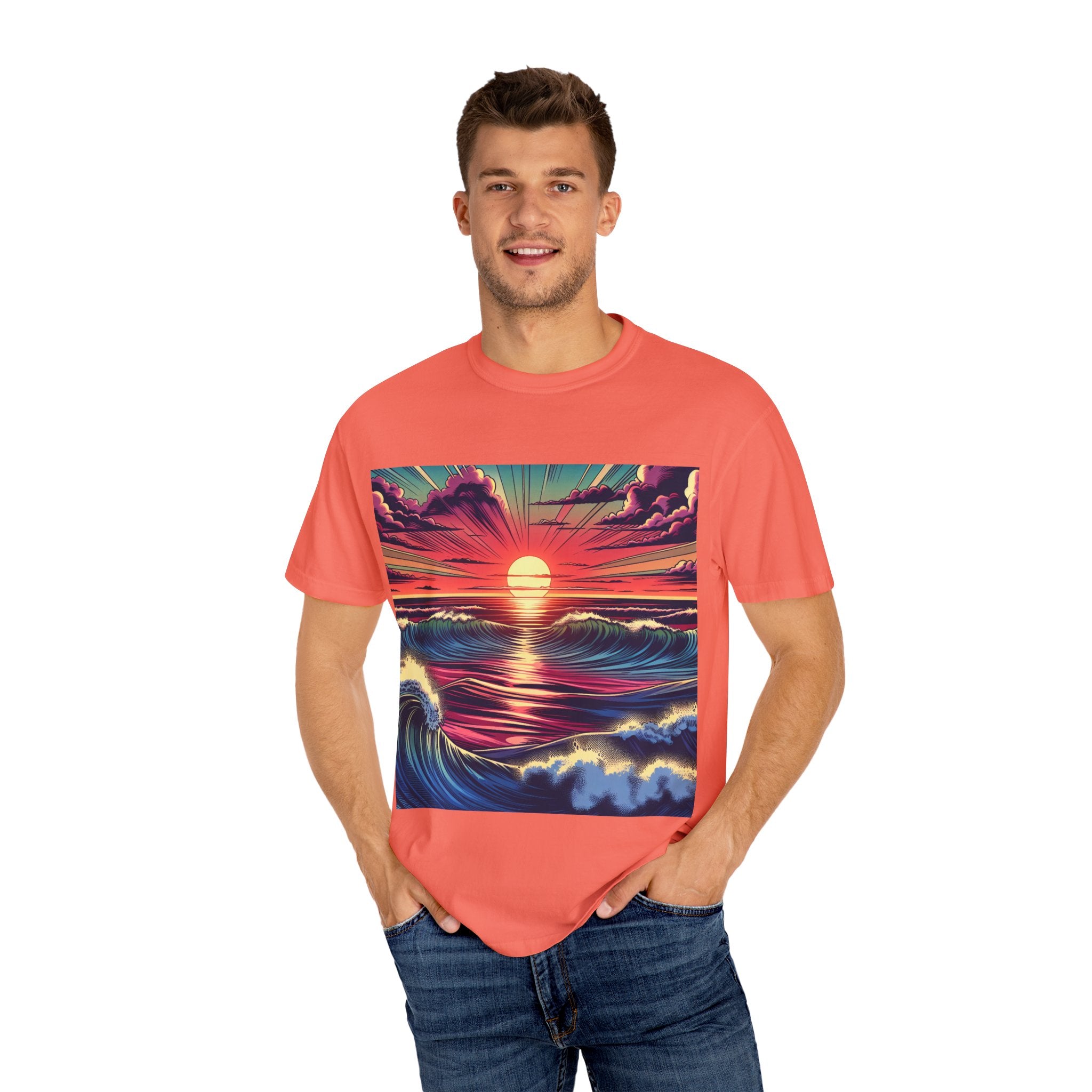 Sunset Waves Unisex T-Shirt | Beach Vibes, Summer Apparel, Ocean Lover Gift, Casual Wear, Graphic Tee
