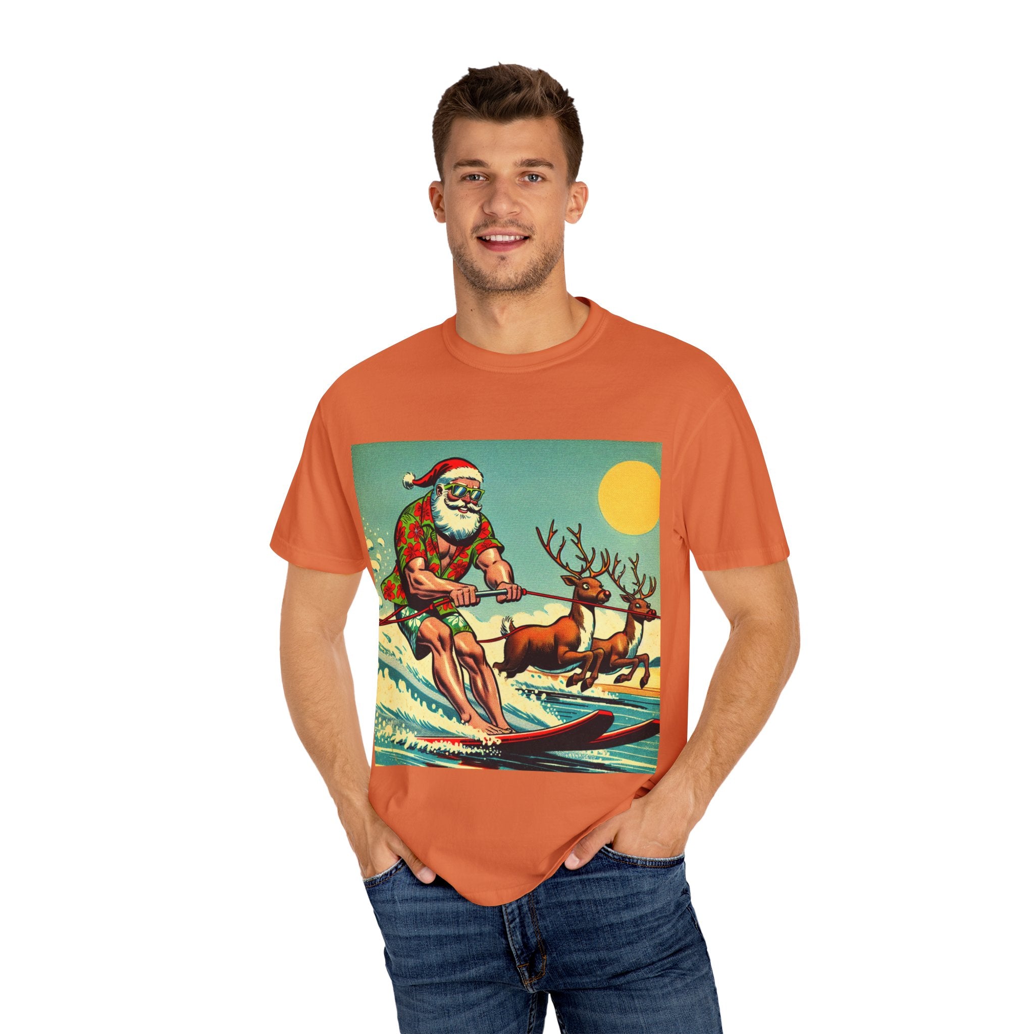 Surfing Santa T-shirt | Holiday Humor Shirt, Christmas Gift, Vintage Santa Tee, Summer Vibes, Unisex Casual Wear