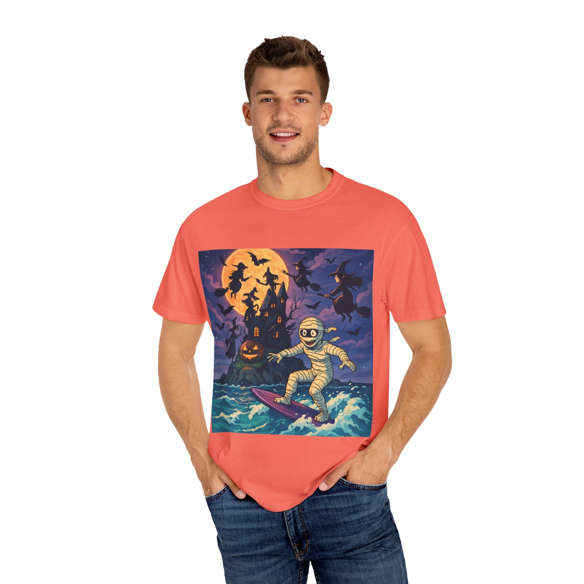 Surfer Moonlight T-Shirt - Garment-Dyed Unisex Tee, Beach Vibes, Summer Essentials, Retro Art, Gift for Surfers