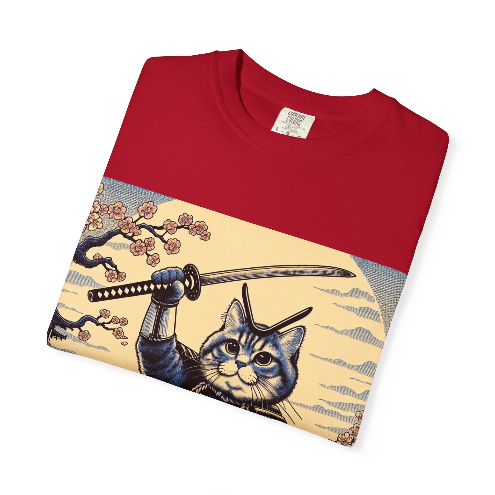 Samurai Cat T-Shirt, Unisex Graphic Tee, Unique Animal Design, Gift for Cat Lovers, Casual Wear, Anime Inspired Style