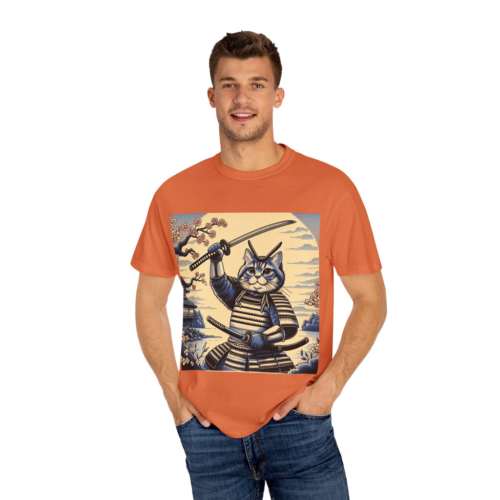 Samurai Cat T-Shirt, Unisex Graphic Tee, Unique Animal Design, Gift for Cat Lovers, Casual Wear, Anime Inspired Style