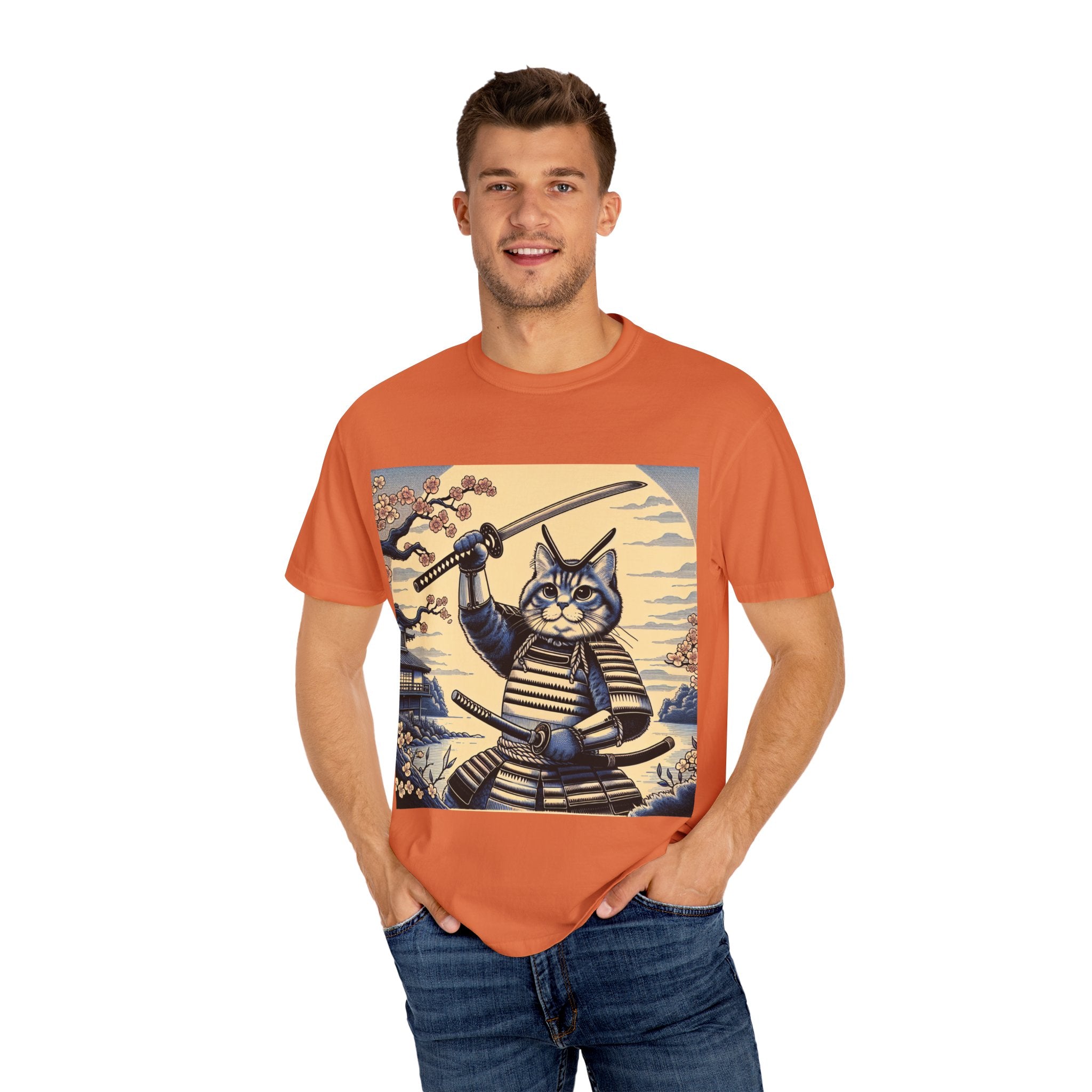 Samurai Cat T-Shirt, Unisex Graphic Tee, Unique Animal Design, Gift for Cat Lovers, Casual Wear, Anime Inspired Style