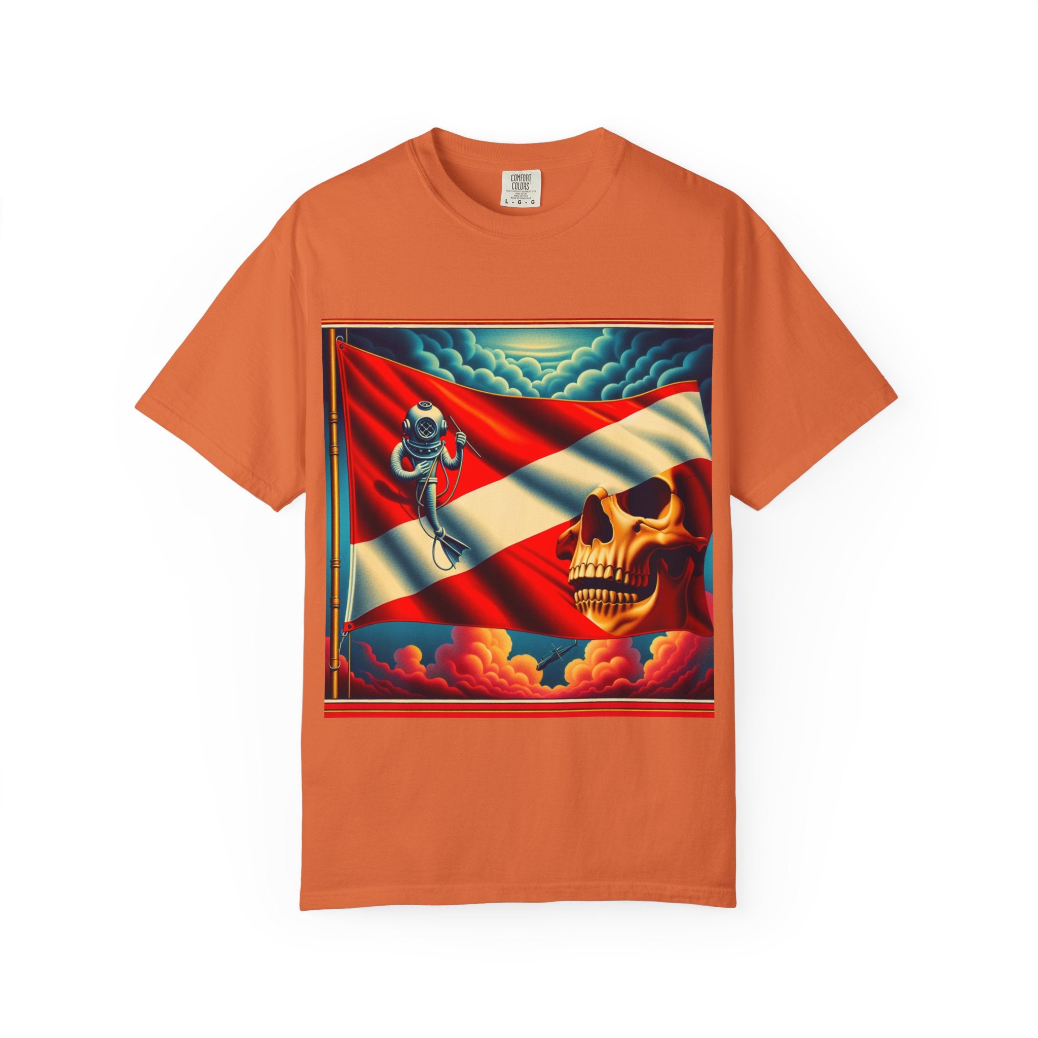 Vibrant Graphic T-shirt, Bold Skull and Astronaut Design, Unisex Casual Wear, Summer Vibes, Festival Attire, Unique Gift Idea