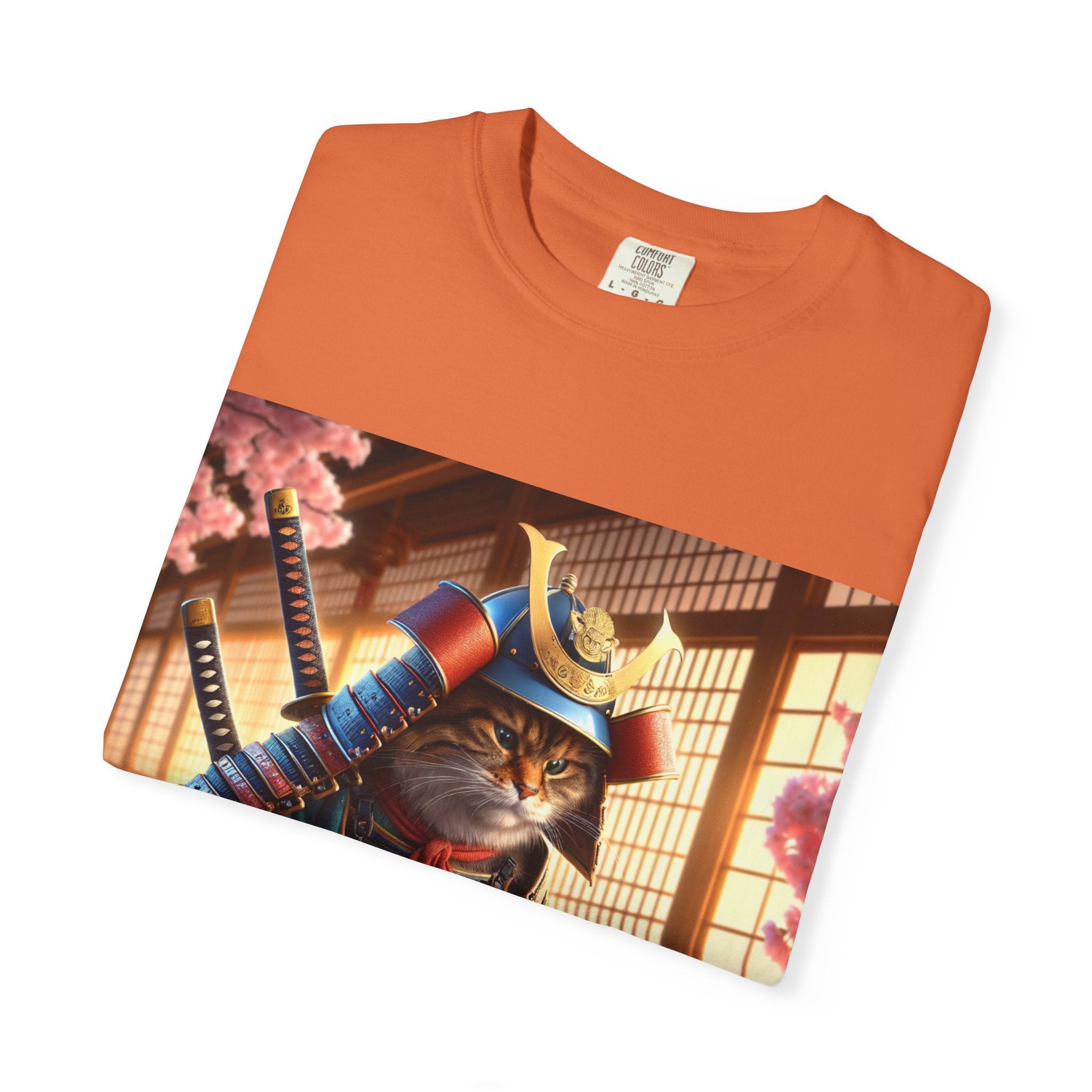 Samurai Cat T-Shirt, Cool Cat Tee, Sushi Lover Gift, Unique Graphic Shirt, Unisex Apparel, Fun Pet Gift