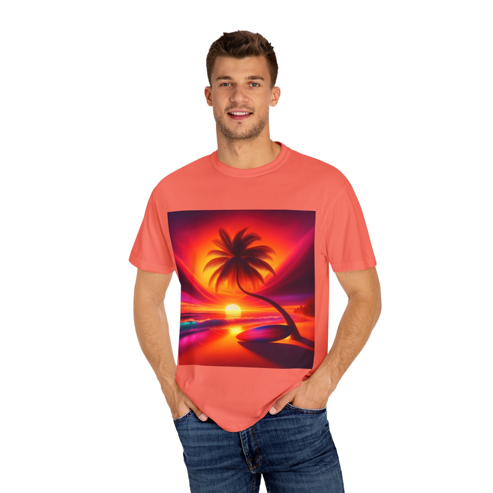 Tropical Sunset T-shirt, Unisex Shirt, Gift for Beach Lovers, Casual Summer Wear, Vacation Tee, Relaxed Fit Top