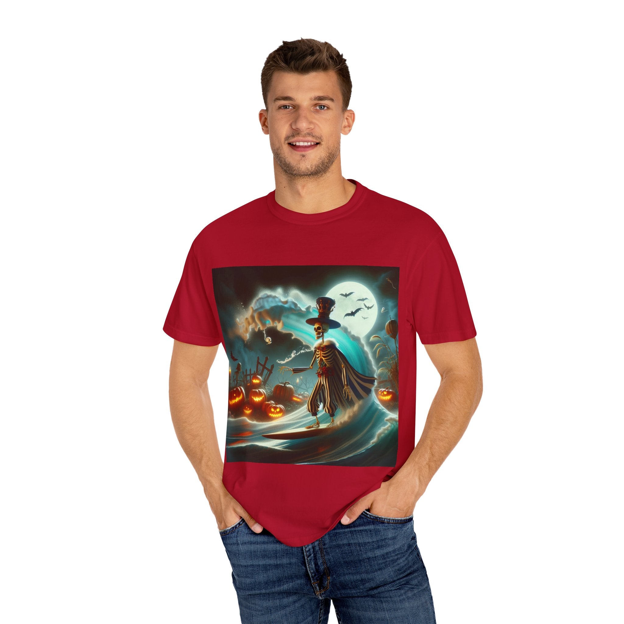 Halloween Themed Unisex Garment-Dyed T-shirt, Spooky Shirt, Pumpkin Tee, Fall Fashion, Ghostly Vibes, Gift for Halloween Lovers