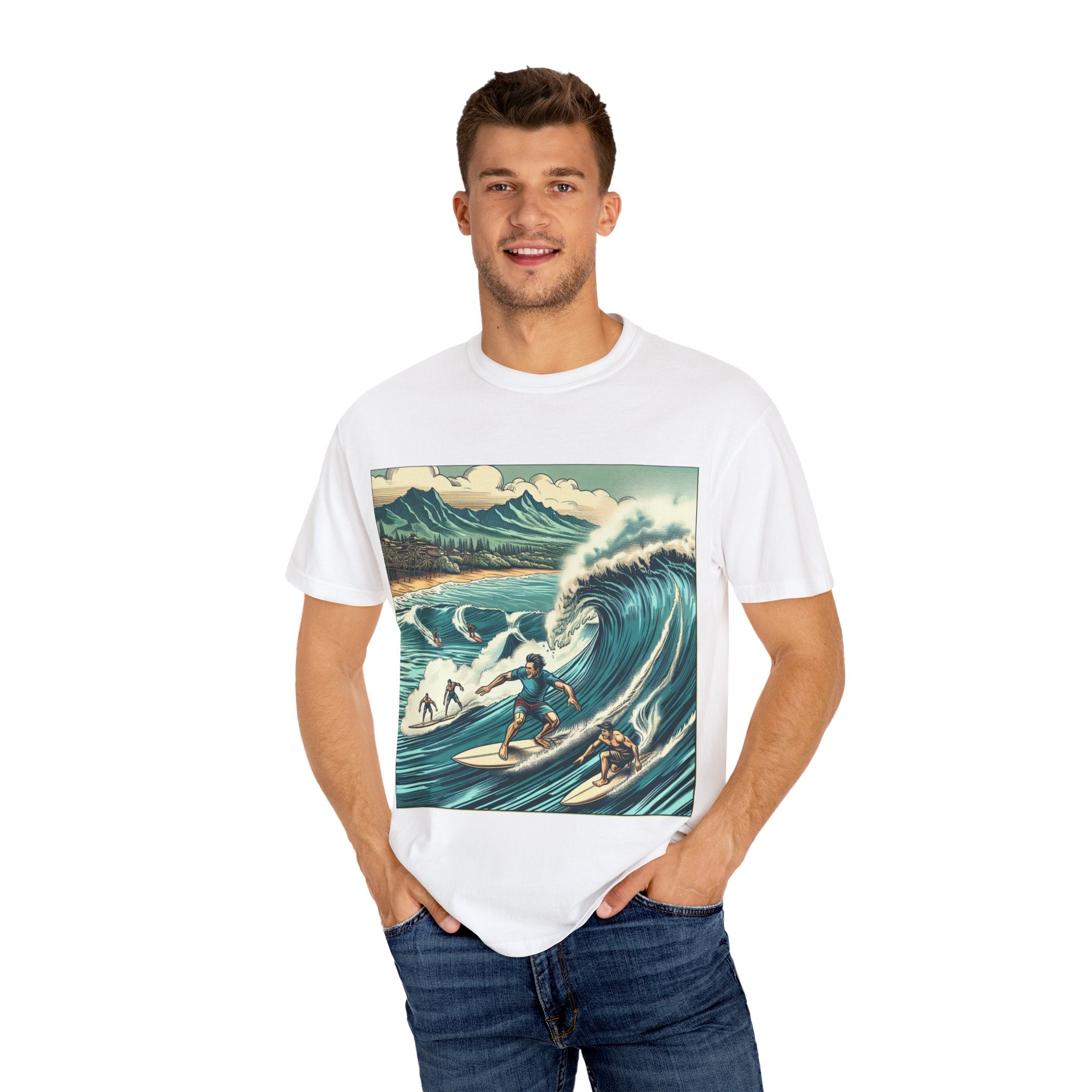 Surfing Waves T-Shirt, Relaxed Summer Style, Beach Lovers Gift, Unisex Tee, Vintage Surf Art, Summer Fun Apparel
