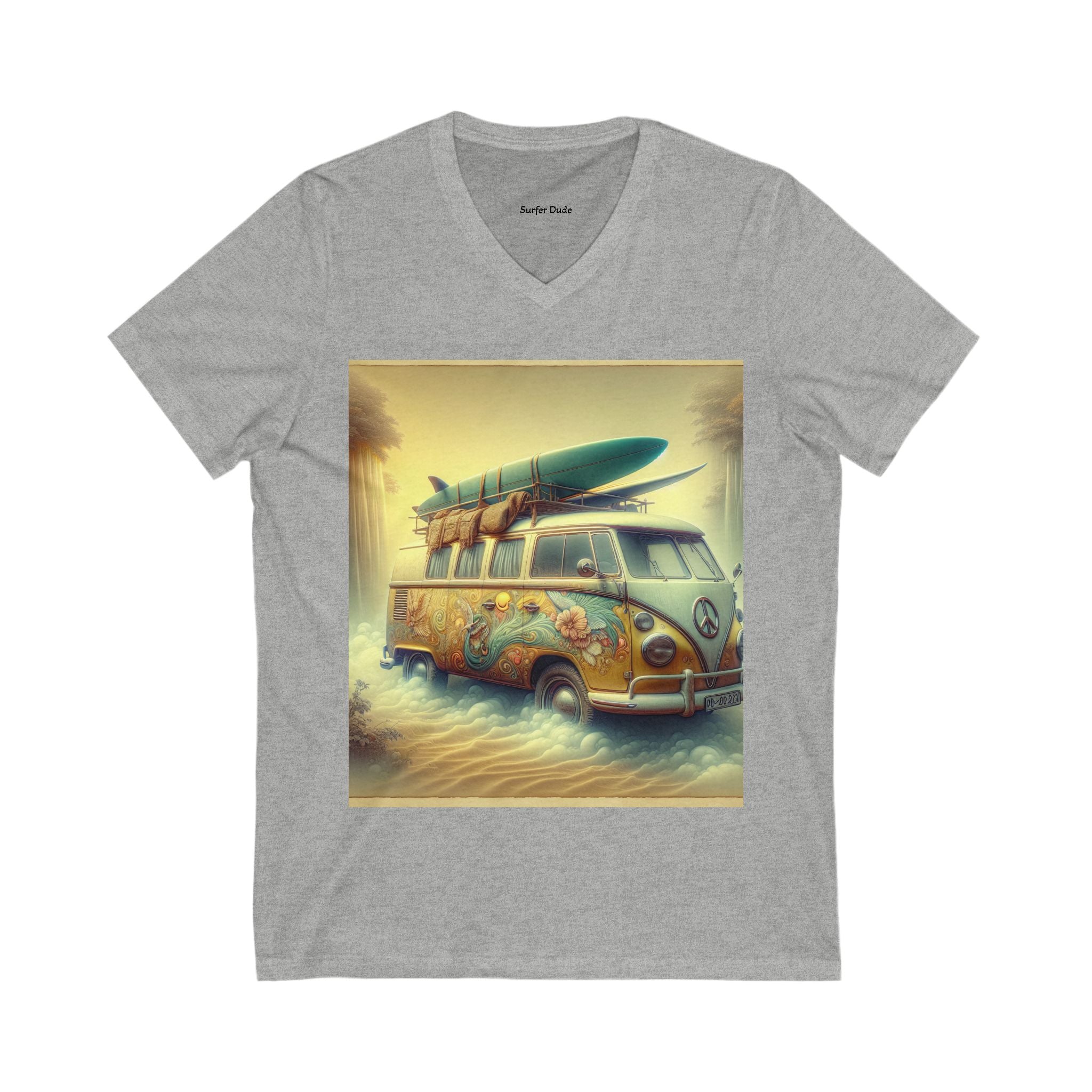 Surfer Vibes Unisex V-Neck Tee, Beach Style Top, Summer Apparel, Gift for Surfers, Casual Wear, Travel Tee