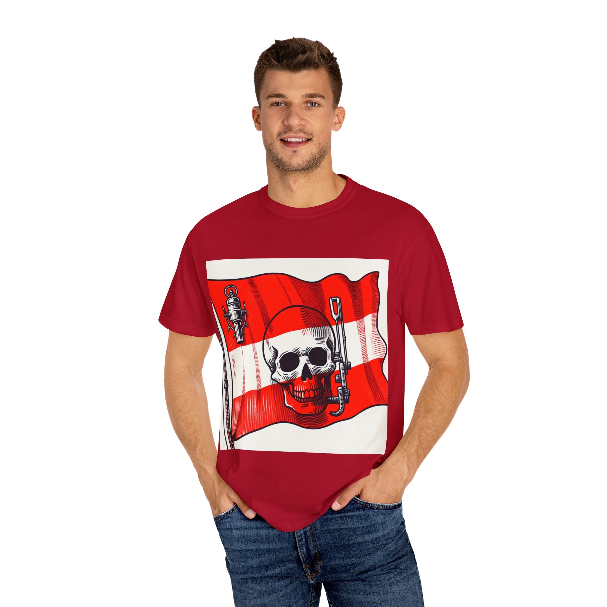 Skull and Flag Unisex T-Shirt, Casual Wear, Graphic Tee, Street Style Fashion, Unique Gift, Summer Outfit