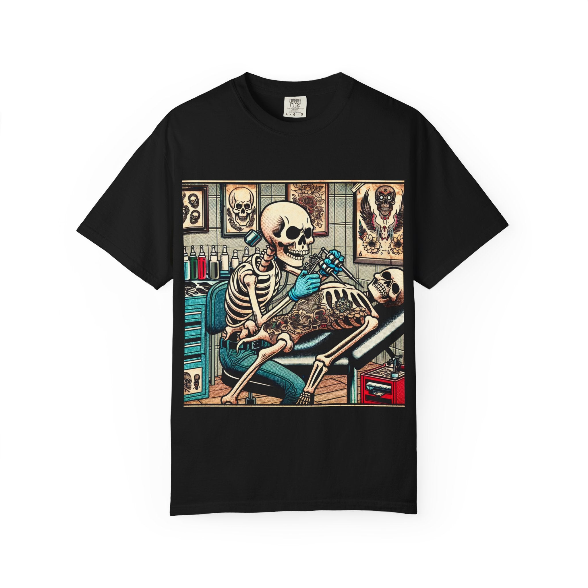 Skeleton Tattoo Shop Unisex T-Shirt, Unique Graphic Tee, Alternative Fashion, Halloween Costume, Gift for Tattoo Lovers