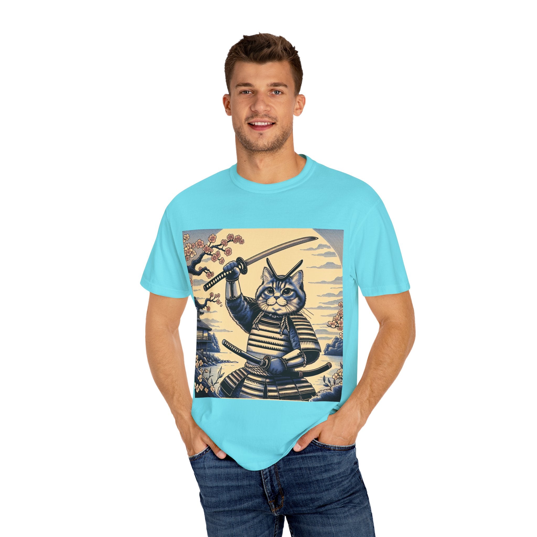 Samurai Cat T-Shirt, Unisex Graphic Tee, Unique Animal Design, Gift for Cat Lovers, Casual Wear, Anime Inspired Style