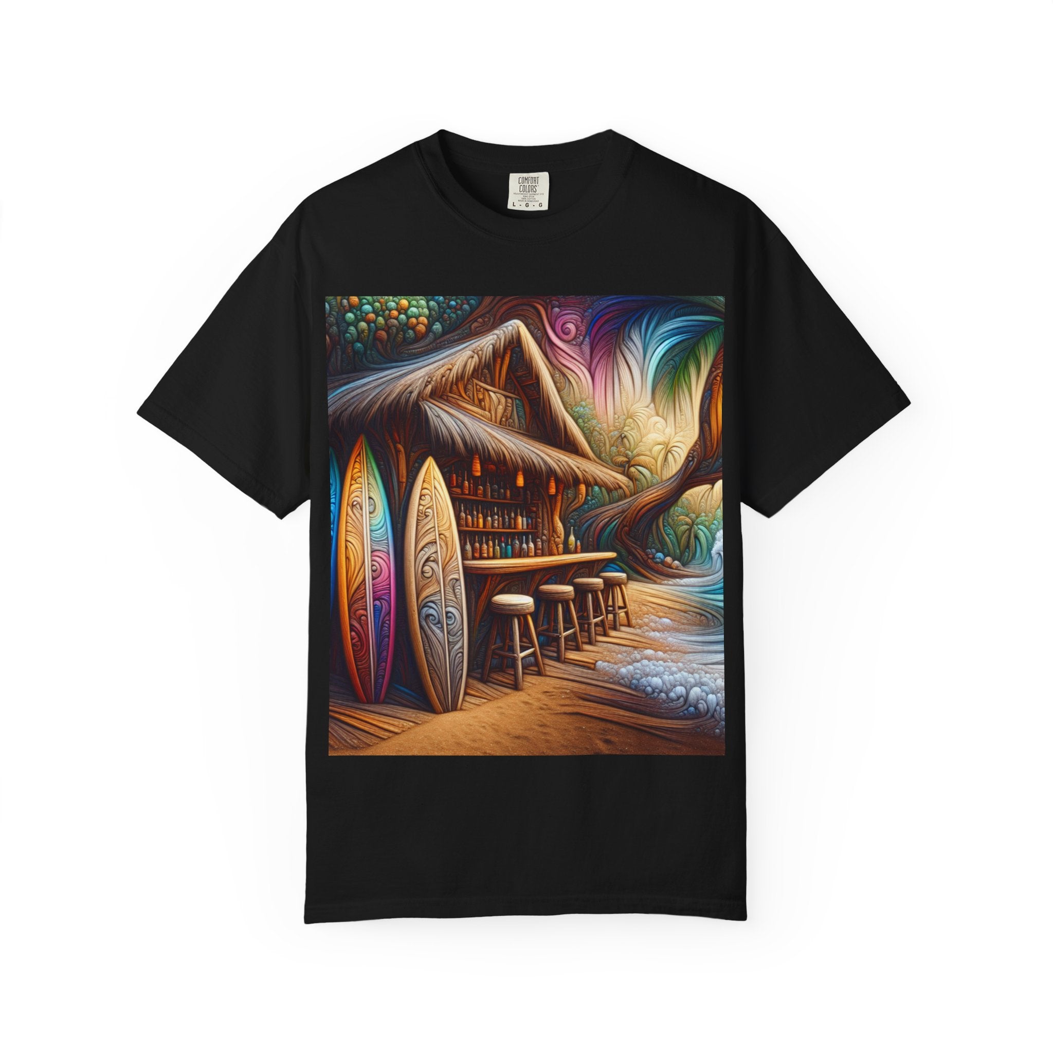 Tropical Vibe T-Shirt, Surf House Art Tee, Beach Lover's Unisex T-Shirt, Summer Apparel, Vacation Mood Shirt