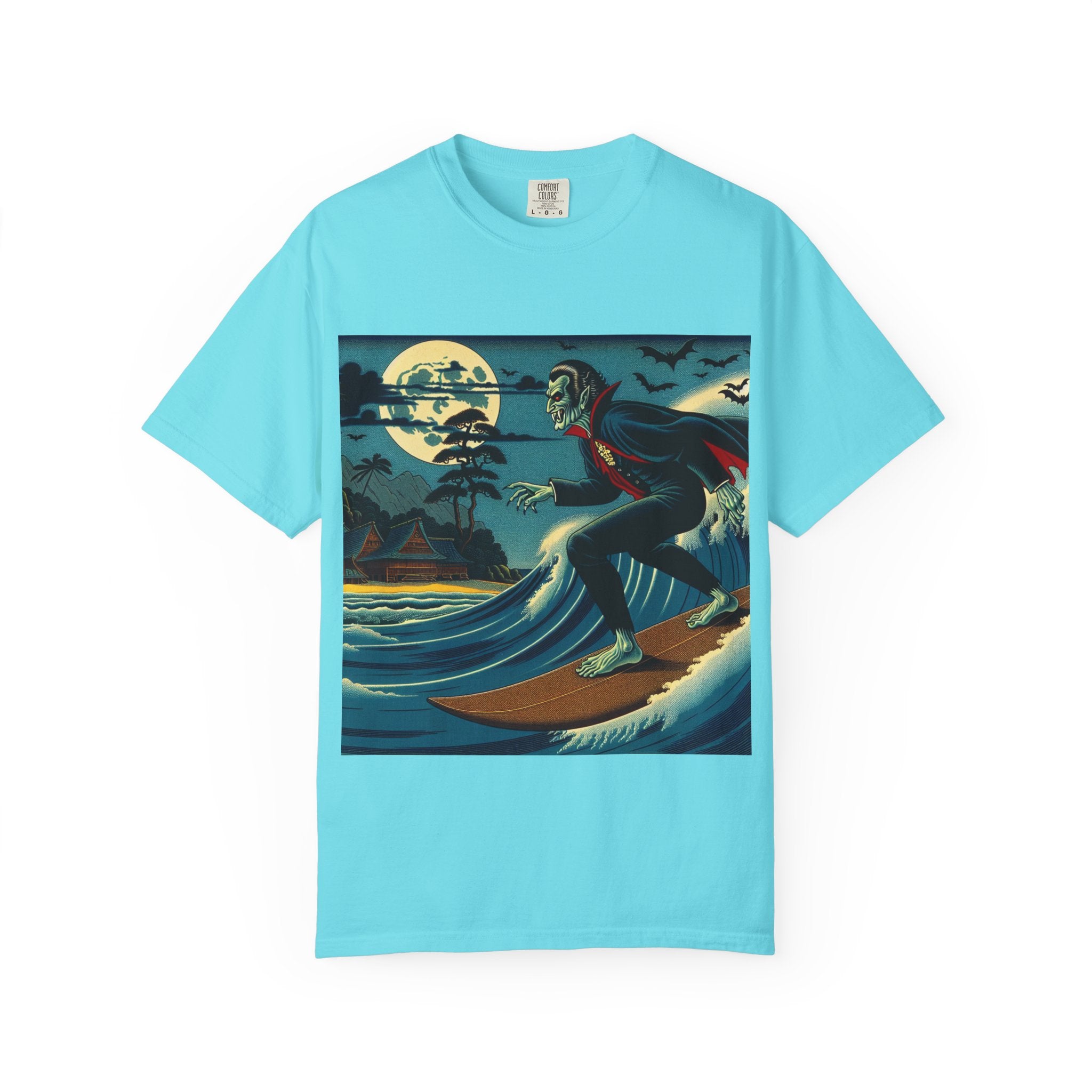Surfing Vampire T-Shirt, Halloween Shirt, Unisex Graphic Tee, Casual Wear for Surf Lovers, Spooky Summer Fashion