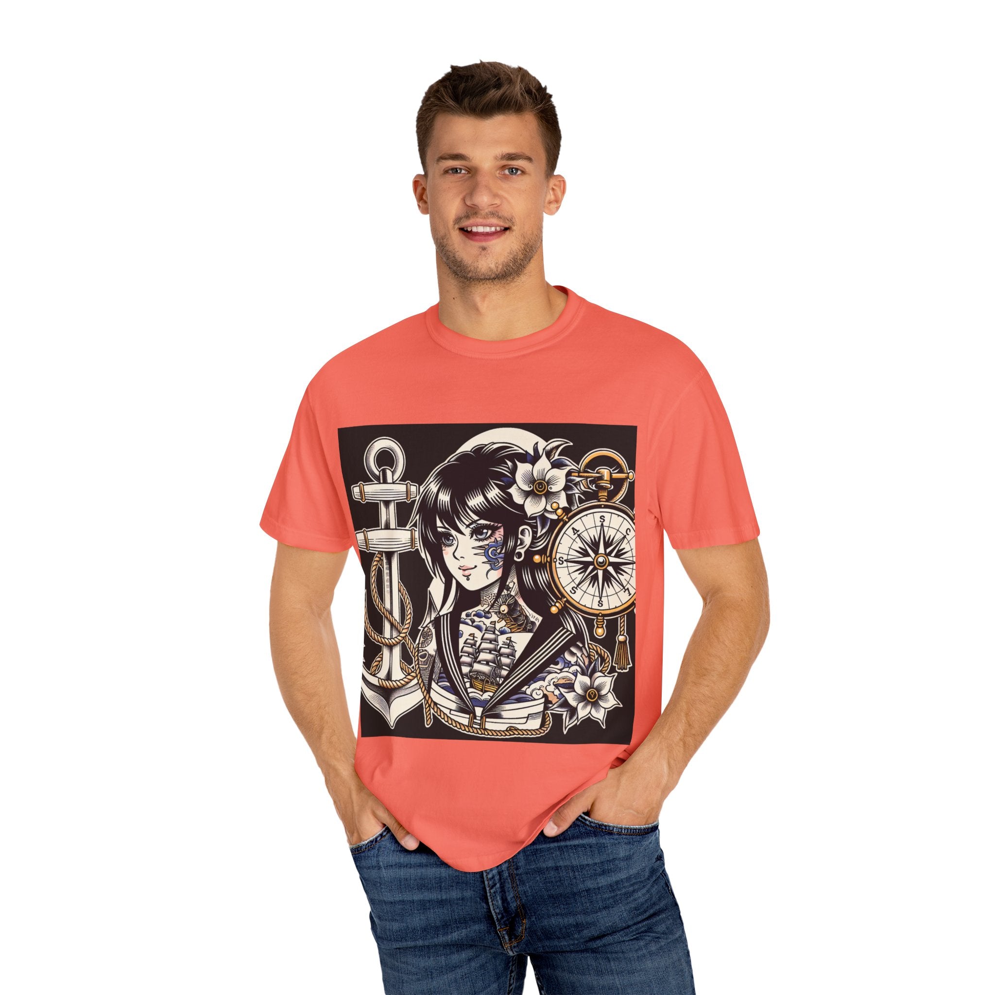Stylish Unisex Garment-Dyed T-Shirt with Retro Floral Design, Graphic Tee for Festivals, Casual Wear, Gift for Art Lovers, Streetwear
