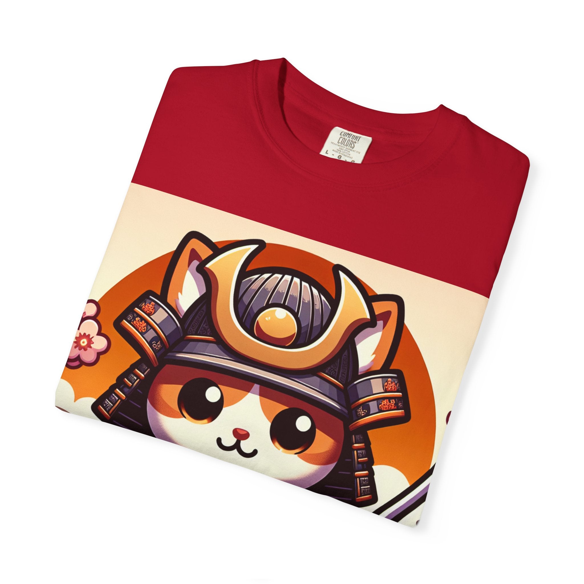 Samurai Cat T-shirt, Unisex Vintage Tee, Cute Cat Lover Gift, Anime Inspired Shirt, Perfect for Pet Lovers, Casual Streetwear
