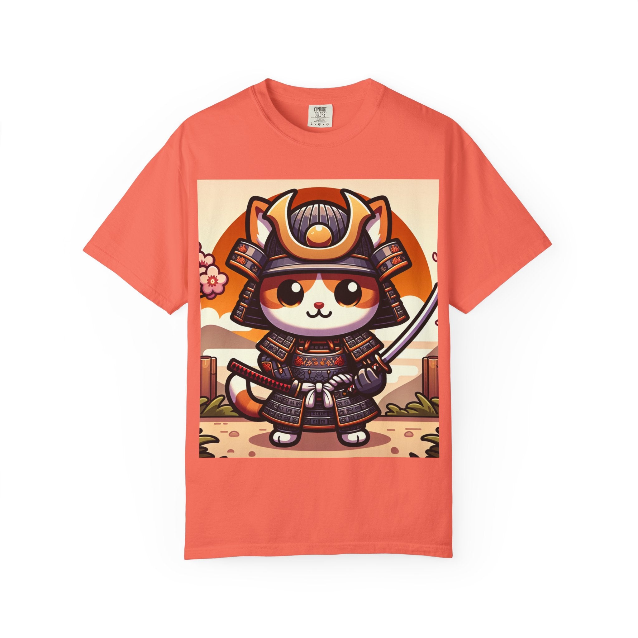 Samurai Cat T-shirt, Unisex Vintage Tee, Cute Cat Lover Gift, Anime Inspired Shirt, Perfect for Pet Lovers, Casual Streetwear