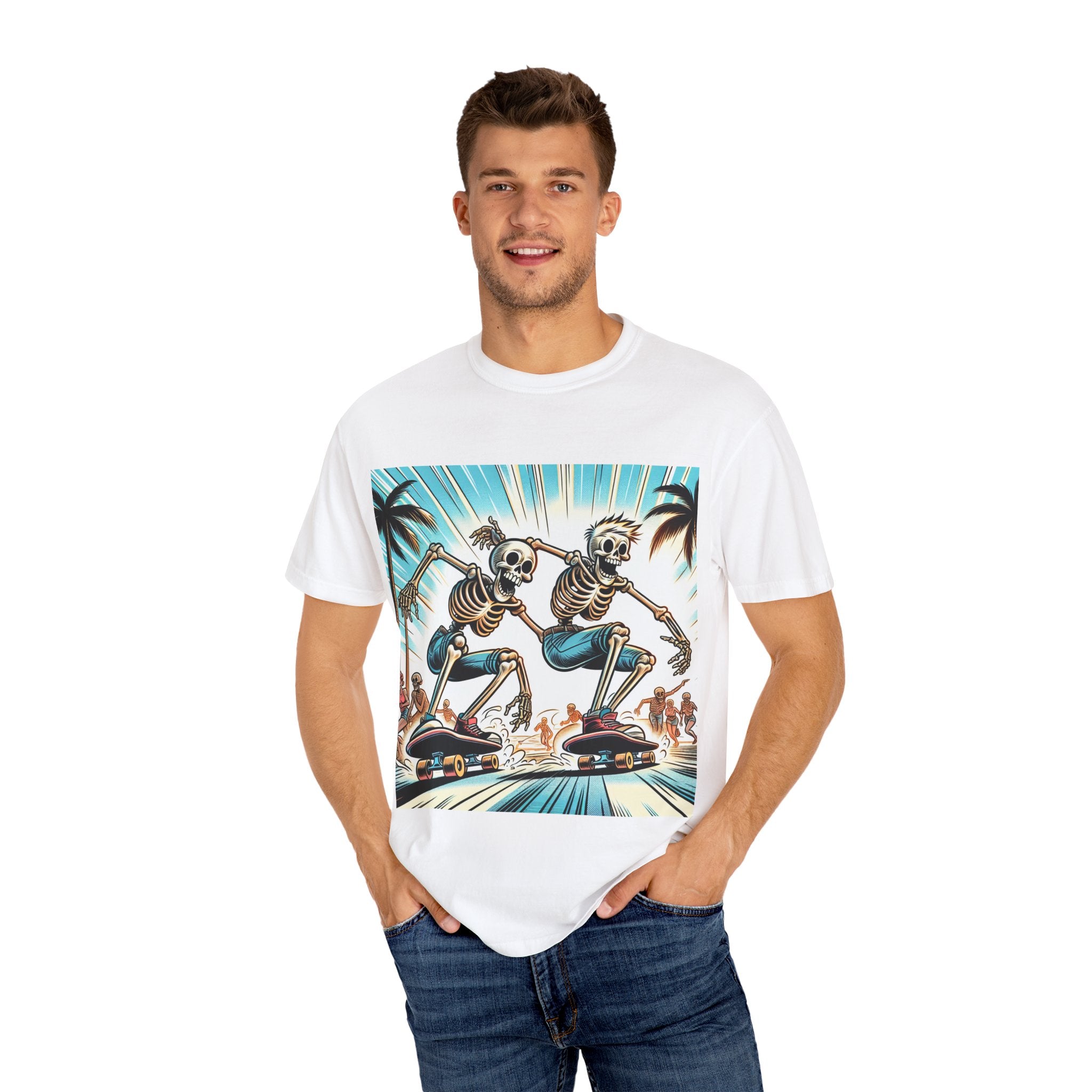 Skateboarding Skeletons T-shirt | Cool Graphic Tee for Summer, Vintage Vibe, Unisex Fashion, Beach Wear, Gift for Him/Her