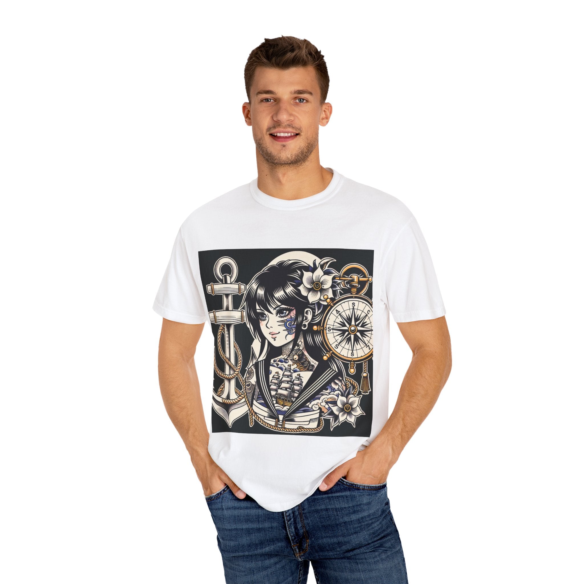 Stylish Unisex Garment-Dyed T-Shirt with Retro Floral Design, Graphic Tee for Festivals, Casual Wear, Gift for Art Lovers, Streetwear