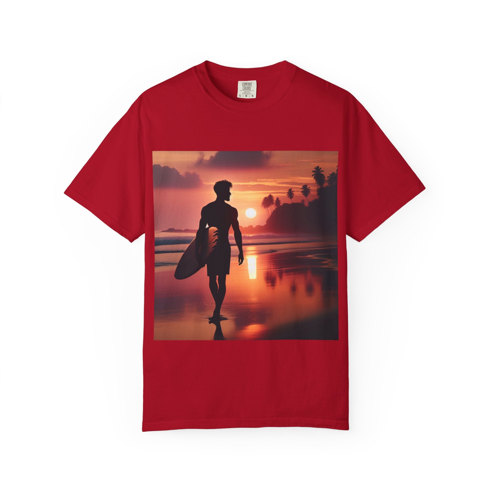 Sunset Surfer Unisex T-Shirt, Beach Vibes Tee, Perfect for Summer, Gift for Surfers, Casual Wear, Vacation Outfit, Surfing Apparel